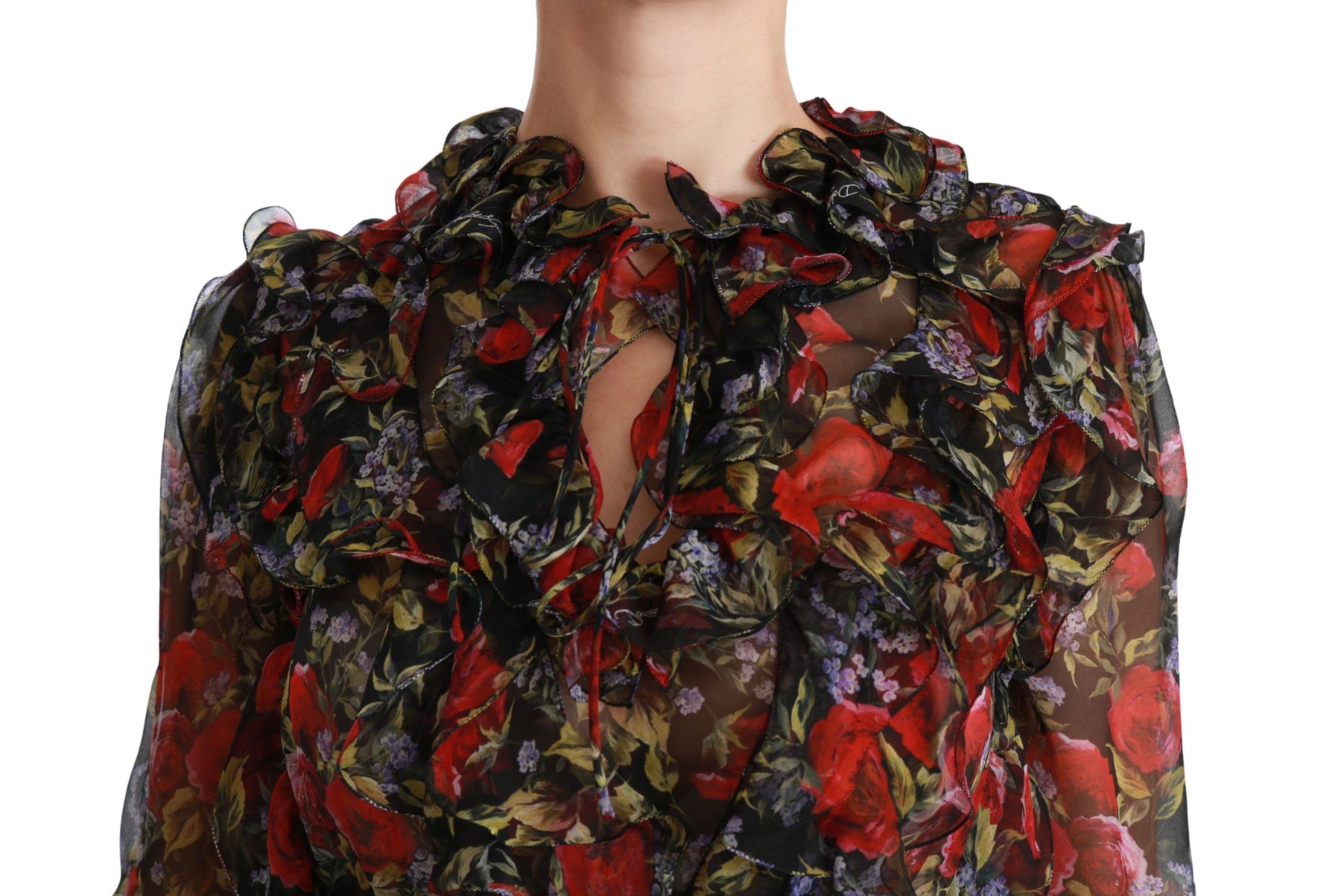 Dolce & Gabbana Black Floral Roses Blouse Silk Top | Regal Royce