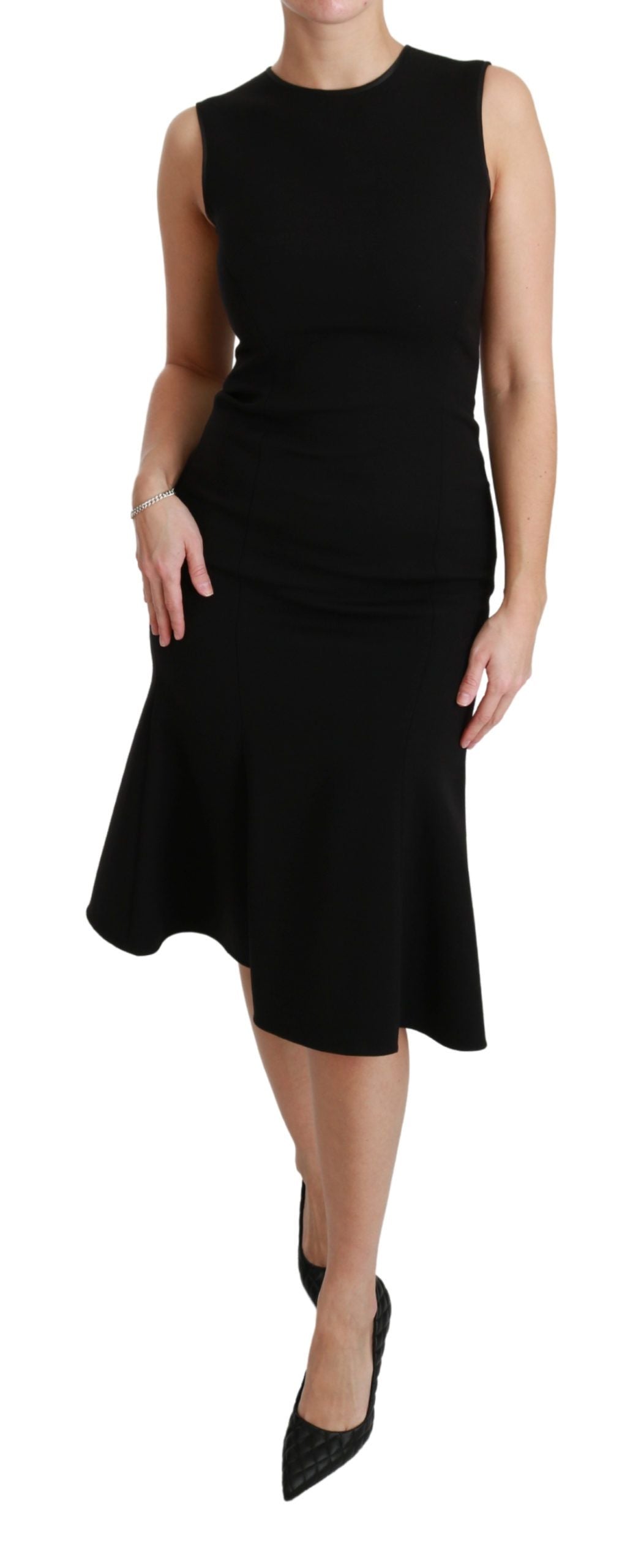 Dolce & Gabbana Black Fit Flare Wool Stretch Sheath Dress | Regal Royce
