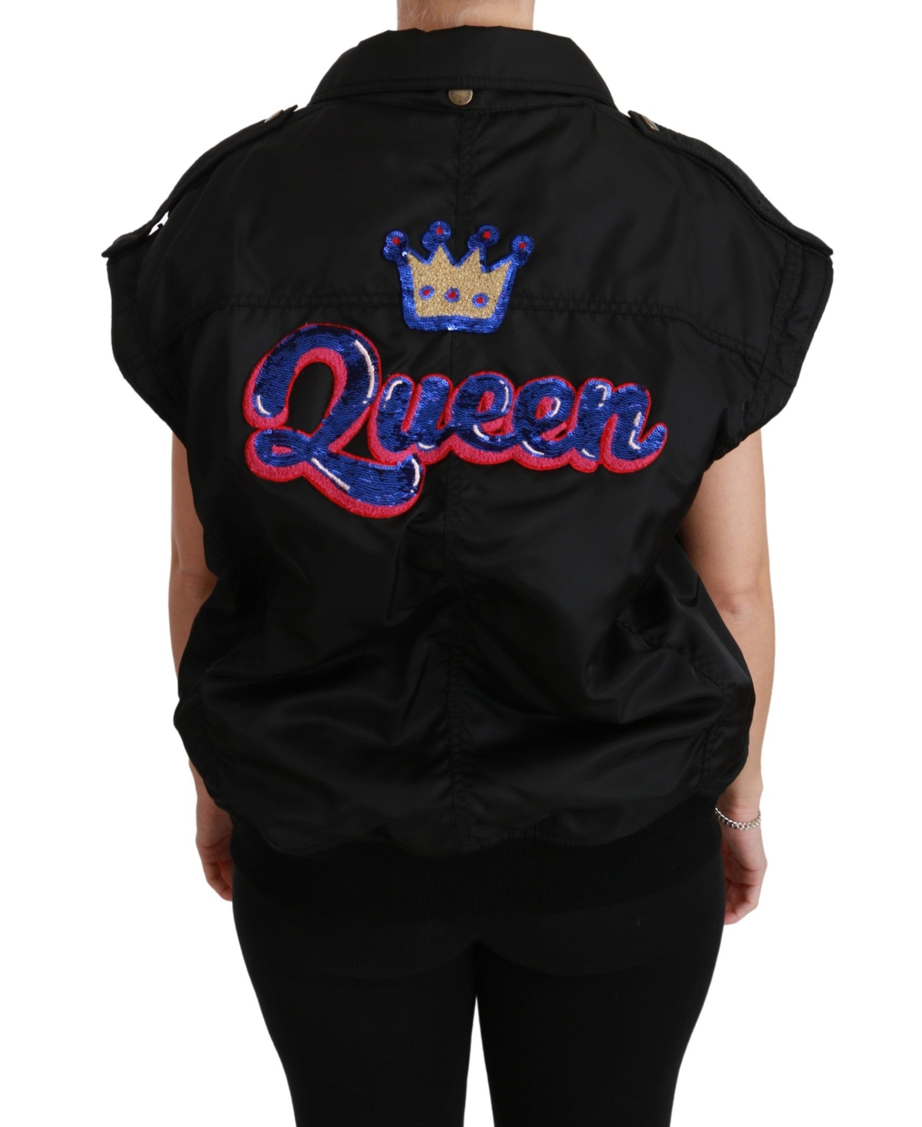 Dolce & Gabbana Black Queen Crown Sequined Bomber Jacket | Regal Royce