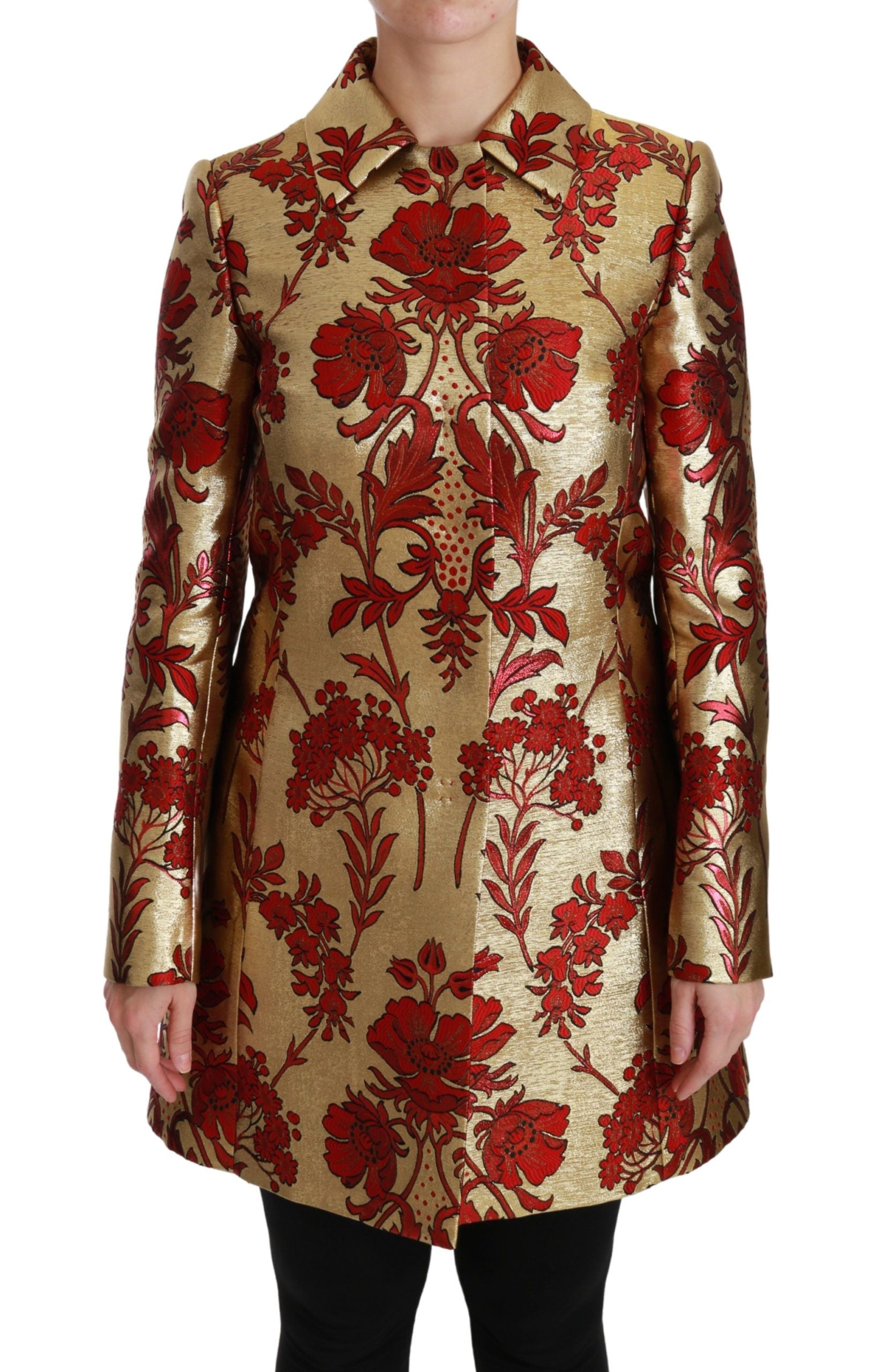 Dolce & Gabbana Red Gold Floral Brocade Cape Coat Jacket | Regal Royce