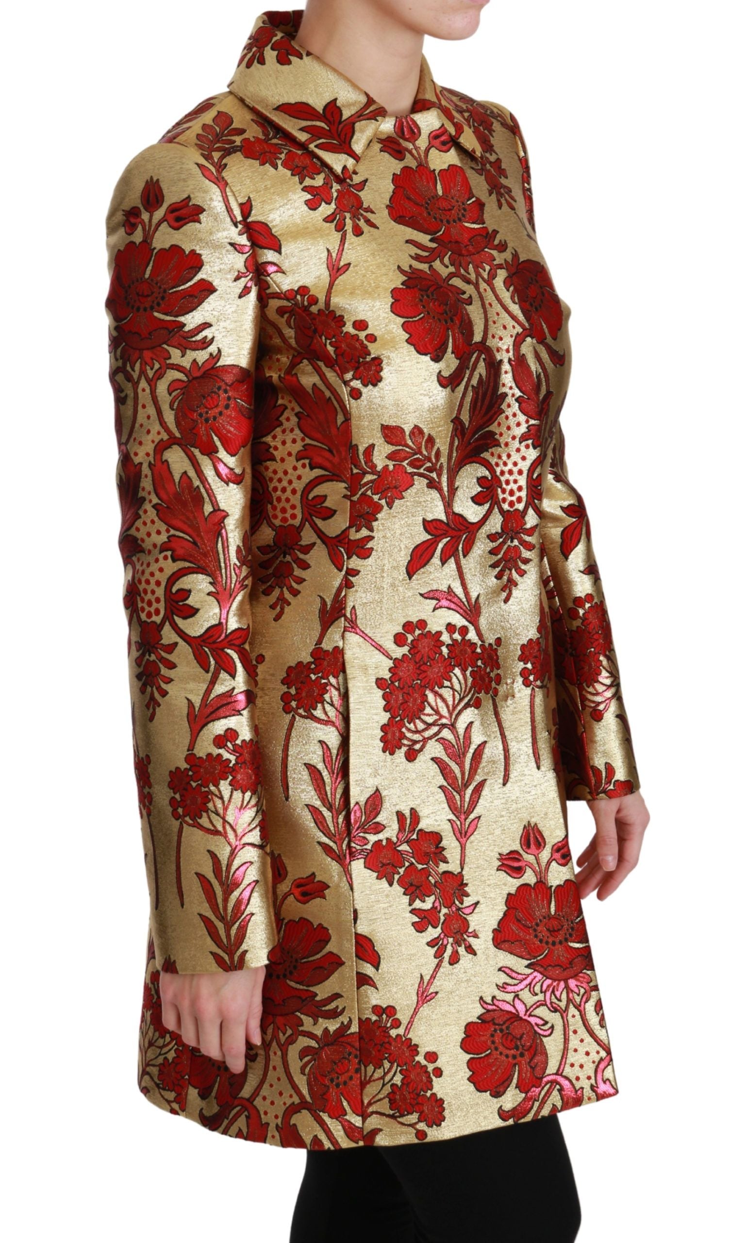 Dolce & Gabbana Red Gold Floral Brocade Cape Coat Jacket | Regal Royce