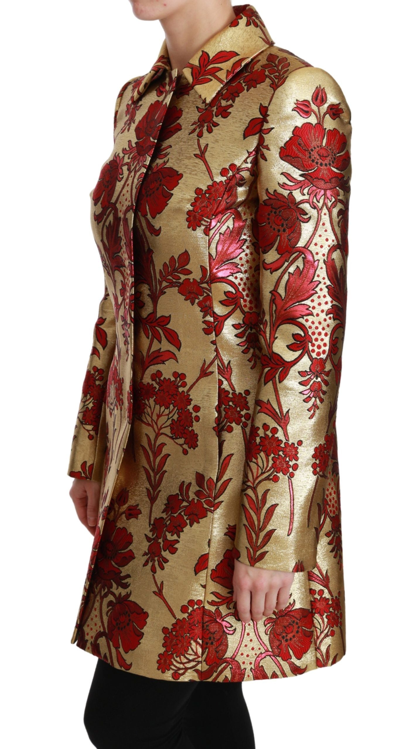 Dolce & Gabbana Red Gold Floral Brocade Cape Coat Jacket | Regal Royce