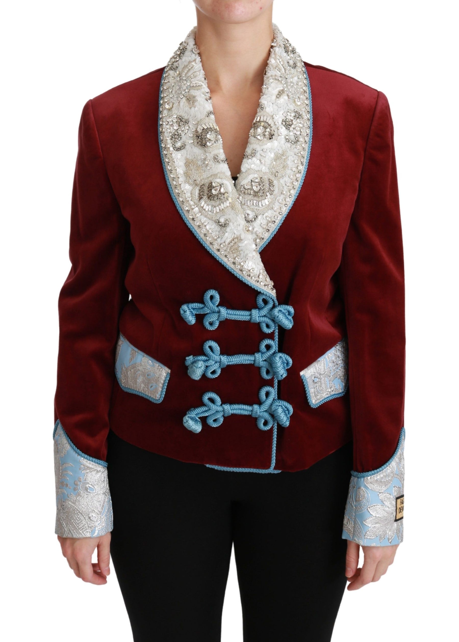 Dolce & Gabbana Red Velvet Baroque Crystal Blazer Jacket | Regal Royce