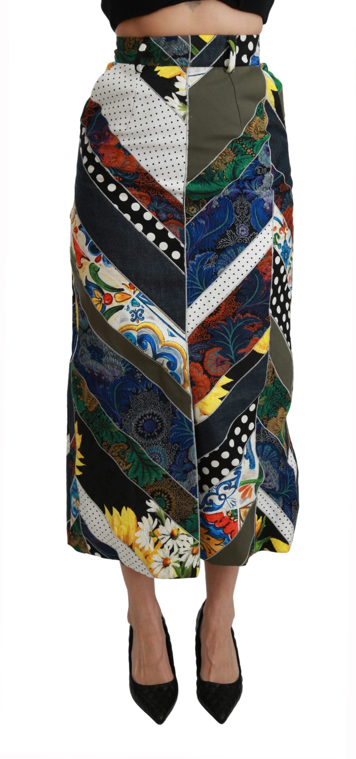 Dolce & Gabbana Multicolor Silk Geometric High Waist Maxi Skirt | Regal Royce