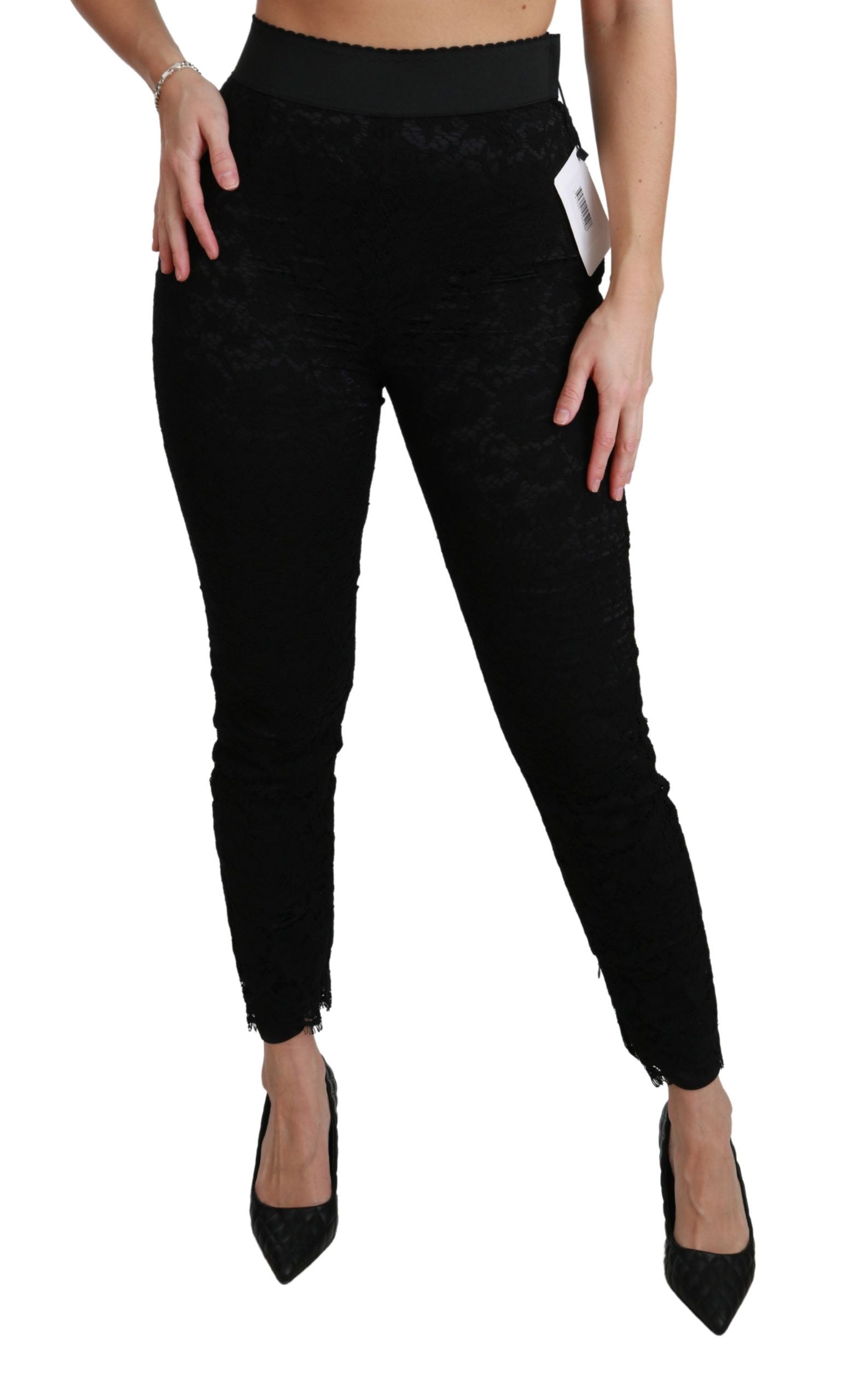 Dolce & Gabbana Black Lace Skinny High Waist Cotton Pants | Regal Royce