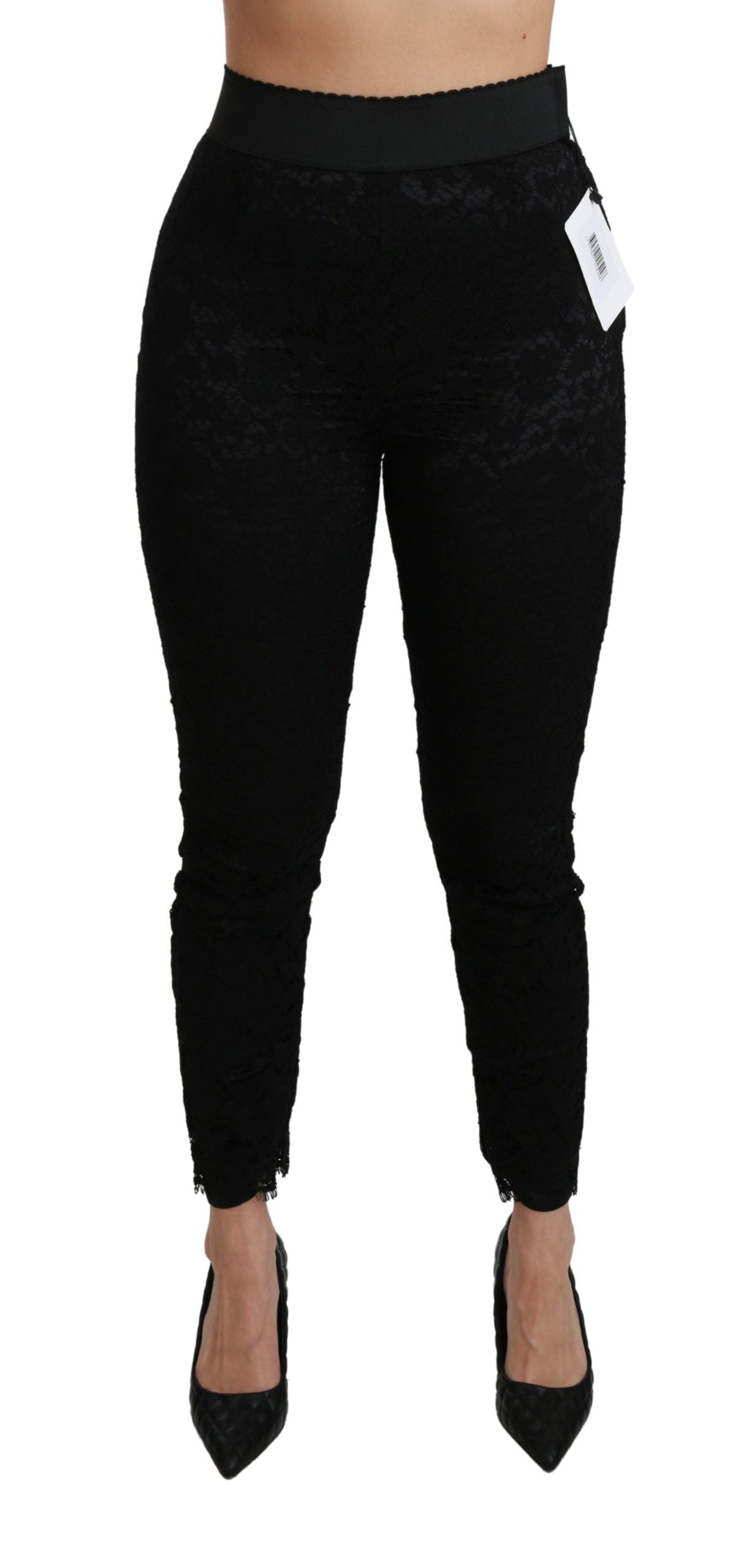 Dolce & Gabbana Black Lace Skinny High Waist Cotton Pants | Regal Royce