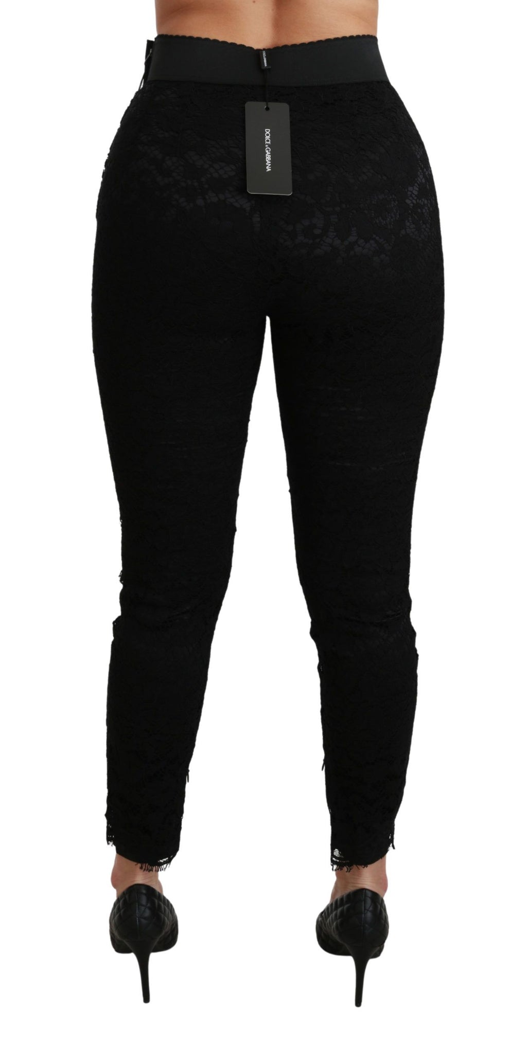 Dolce & Gabbana Black Lace Skinny High Waist Cotton Pants