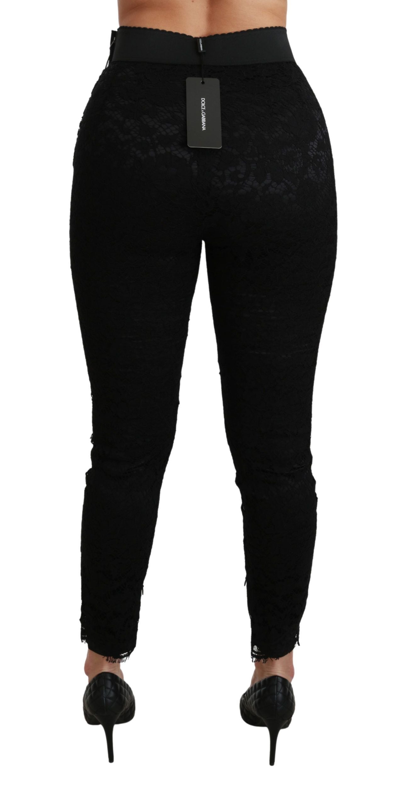 Dolce & Gabbana Black Lace Skinny High Waist Cotton Pants | Regal Royce