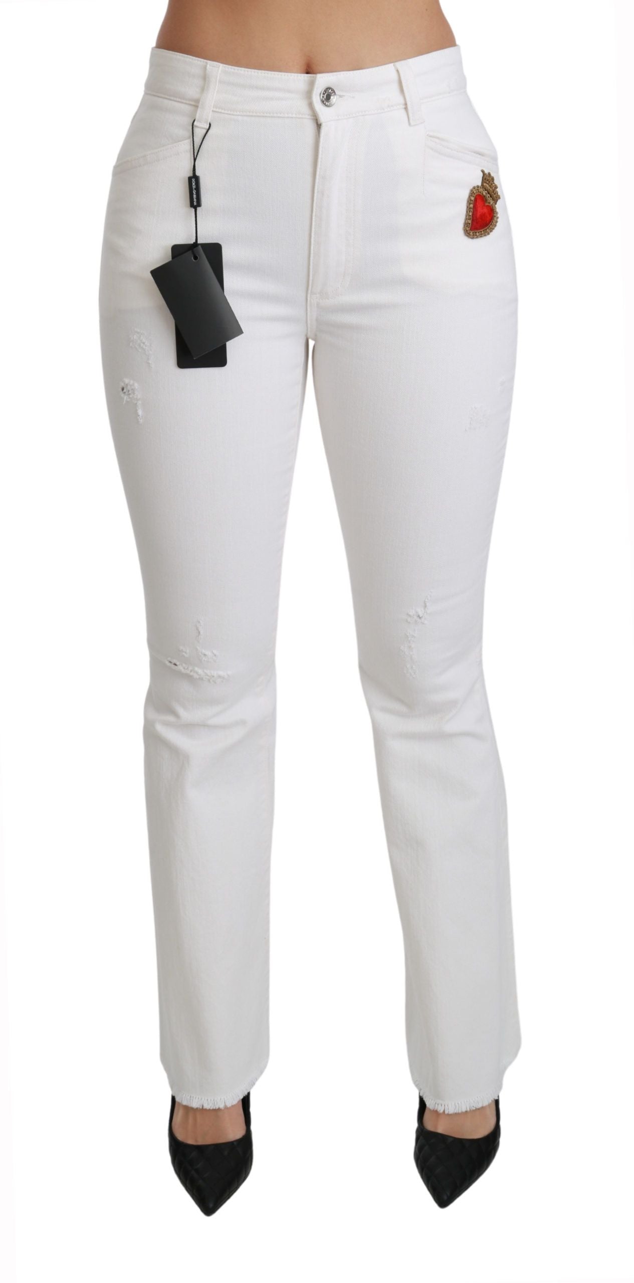 Dolce & Gabbana White Heart Flared Stretch Cotton Pants | Regal Royce