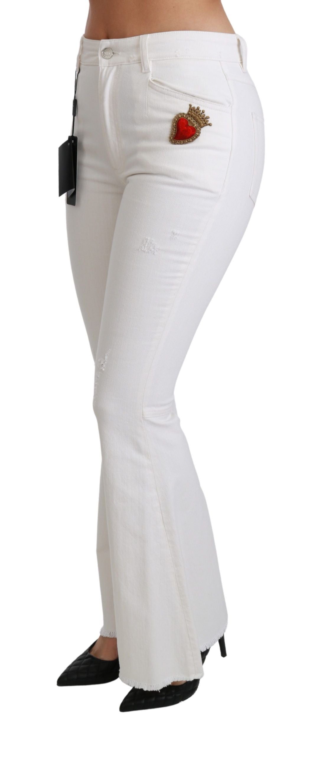 Dolce & Gabbana White Heart Flared Stretch Cotton Pants | Regal Royce