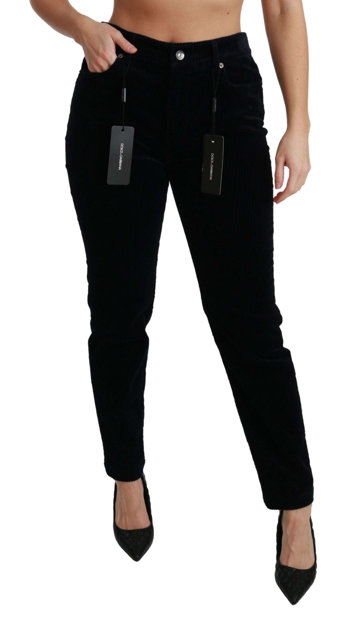 Dolce & Gabbana Blue Corduroy Mid Waist Skinny Pants Jeans | Regal Royce
