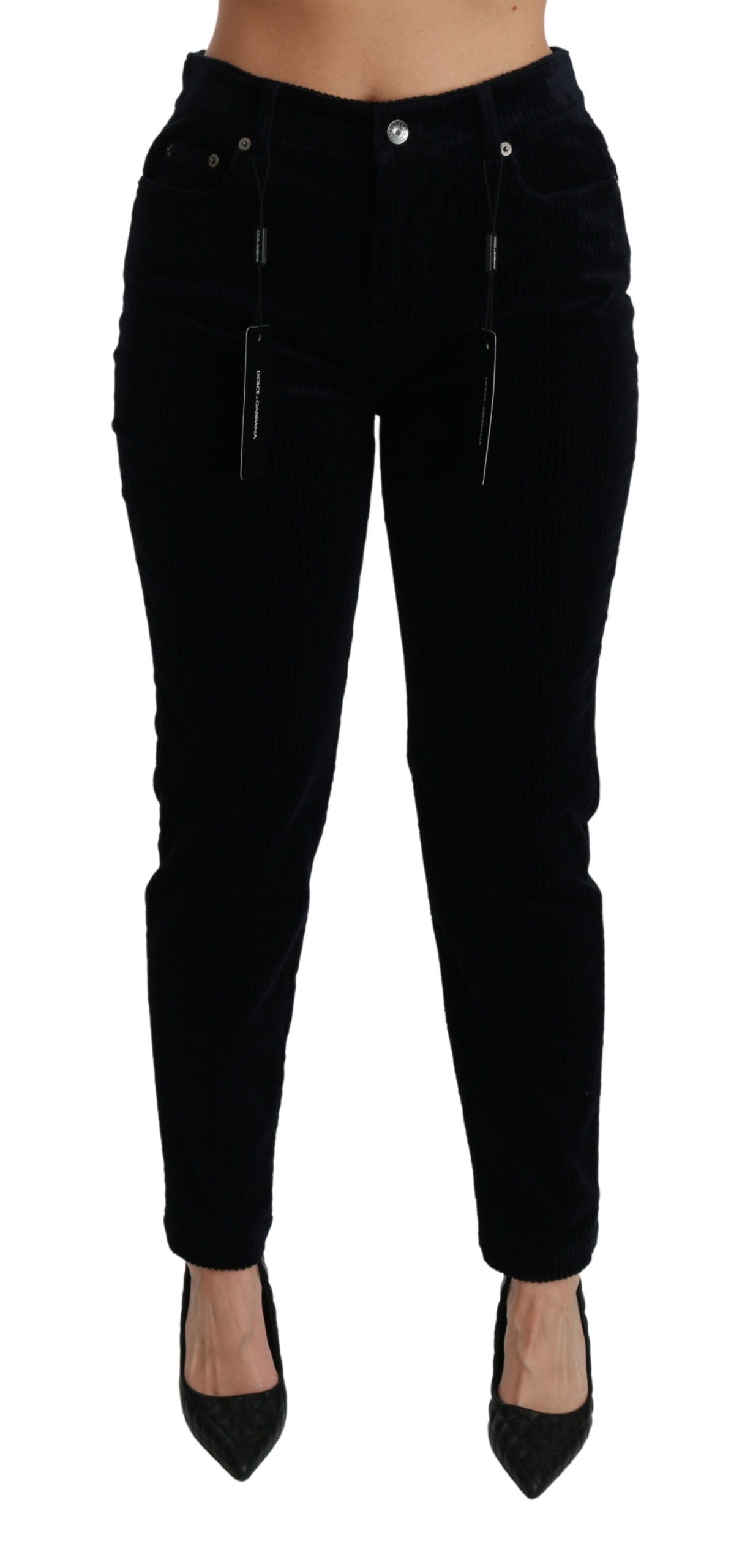 Dolce & Gabbana Blue Corduroy Mid Waist Skinny Pants Jeans | Regal Royce