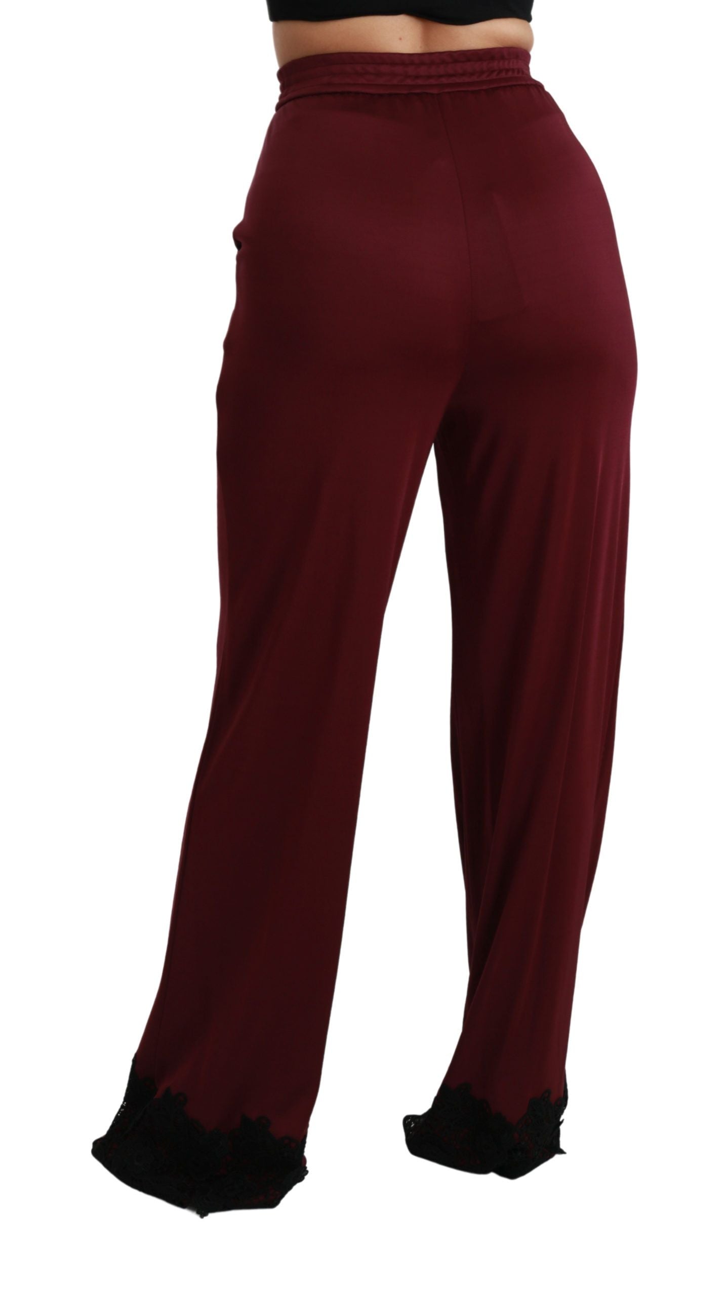 Dolce & Gabbana Black Lace High Waist Wide Leg Maroon  Pants | Regal Royce