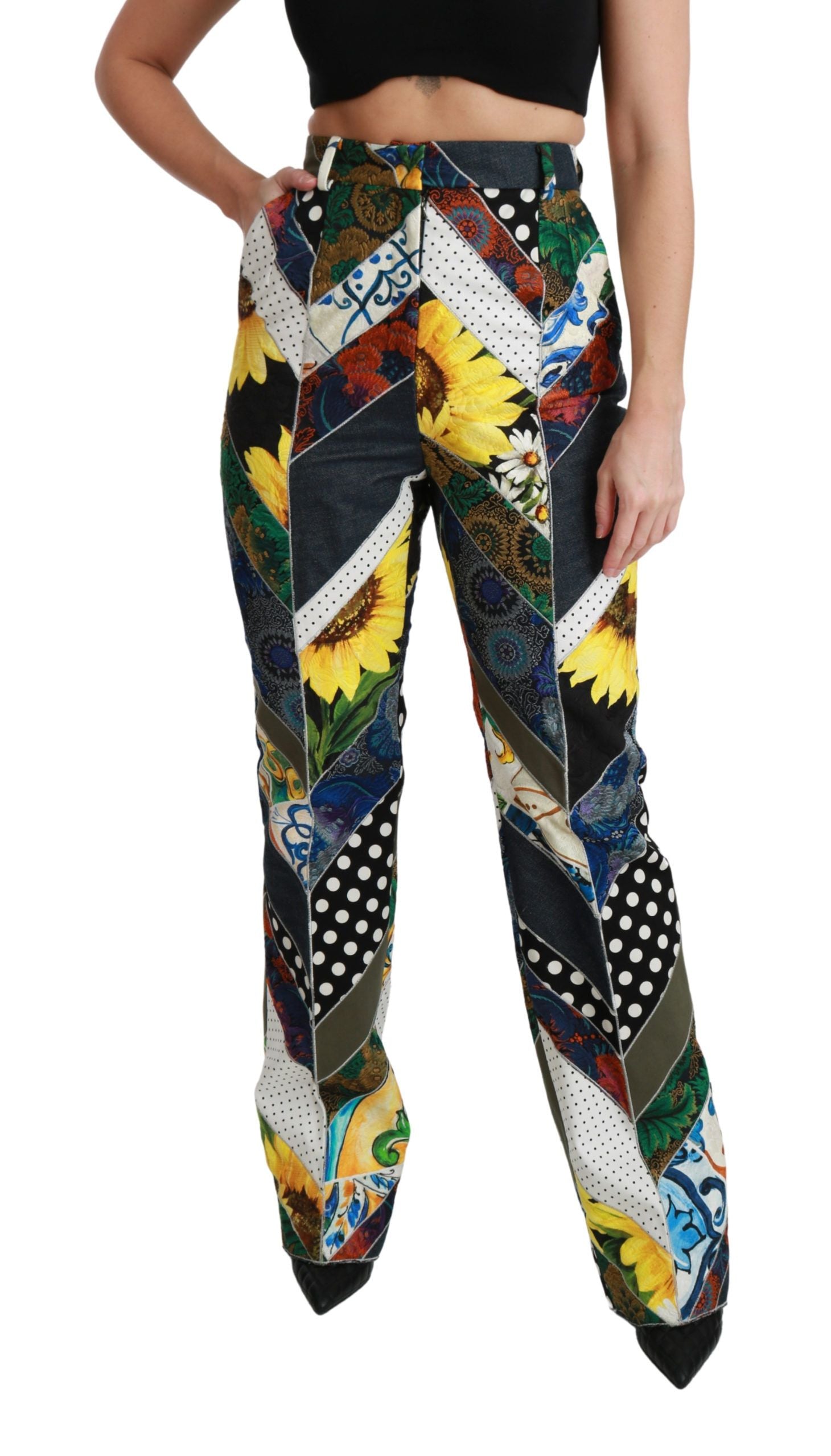 Dolce & Gabbana Multicolor Print High Waist Straight Pants | Regal Royce
