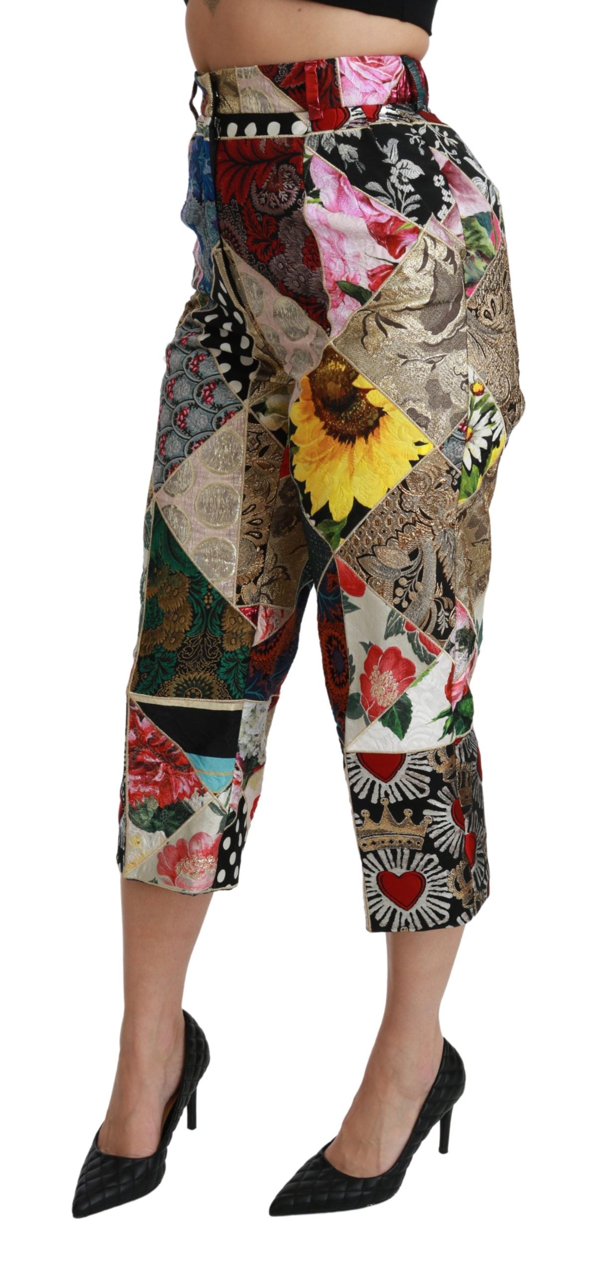 Dolce & Gabbana Silk Multicolor Print High Waist Cropped Pants | Regal Royce