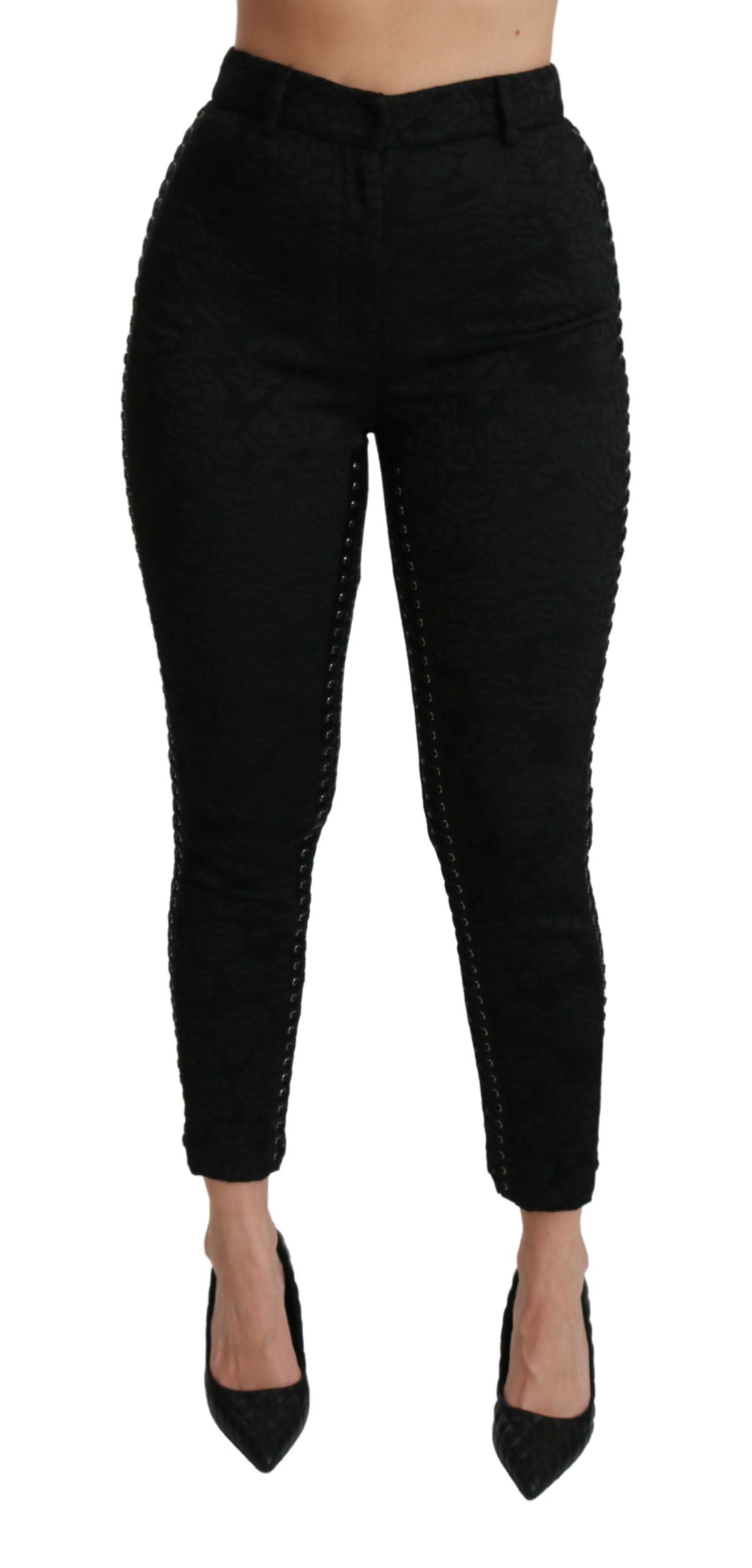 Dolce & Gabbana Black Brocade Skinny High Waist Pants | Regal Royce
