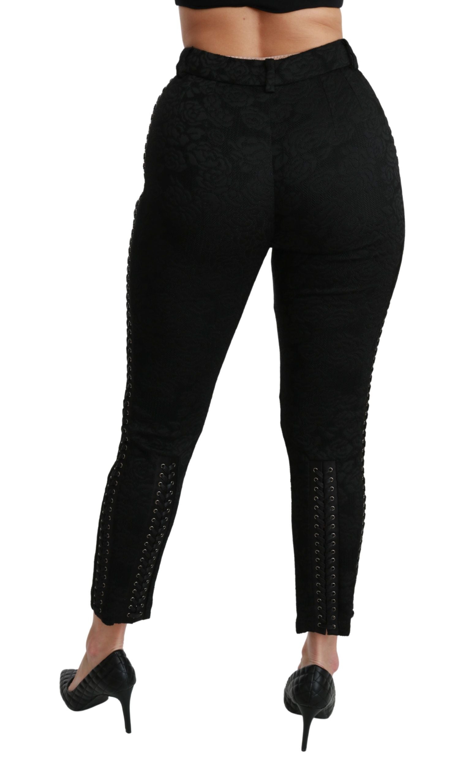 Dolce & Gabbana Black Brocade Skinny High Waist Pants | Regal Royce