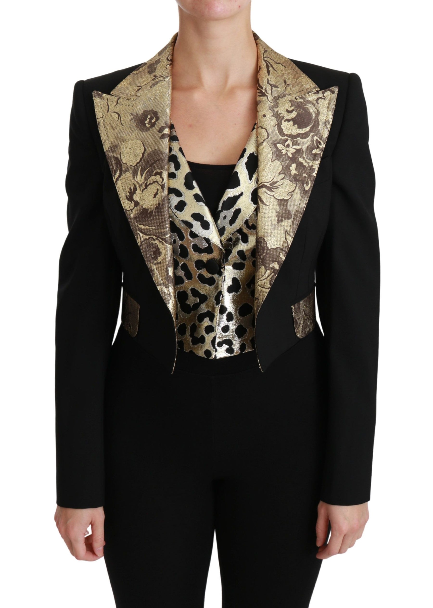 Dolce & Gabbana Black Jacquard Vest Blazer Coat Wool Jacket | Regal Royce