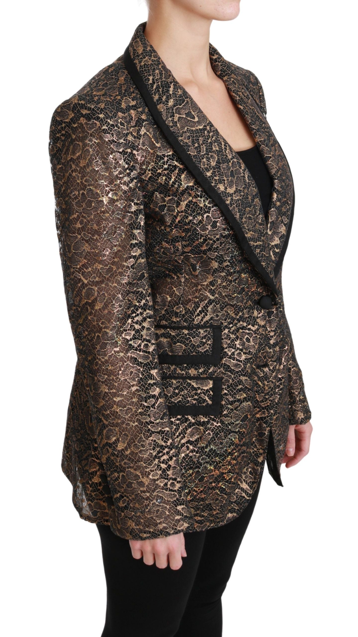 Dolce & Gabbana Gold Black Lace Blazer Coat Floral Jacket | Regal Royce