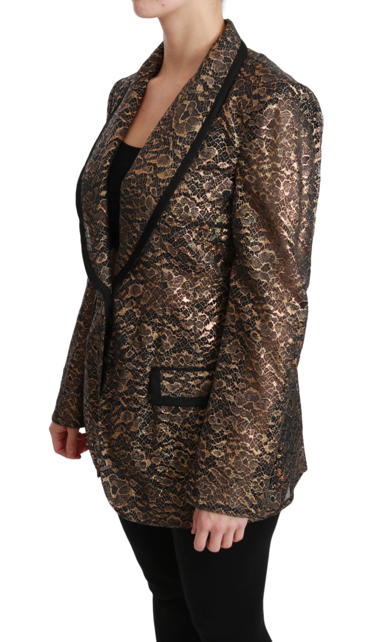 Dolce & Gabbana Gold Black Lace Blazer Coat Floral Jacket | Regal Royce