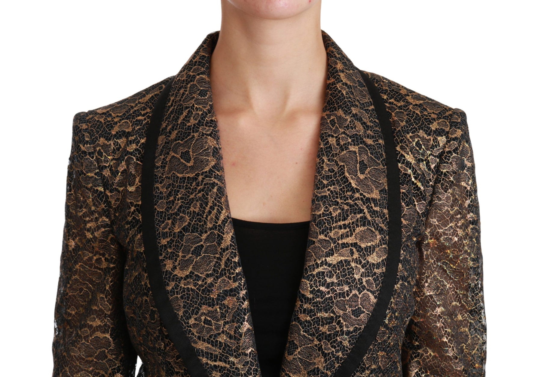 Dolce & Gabbana Gold Black Lace Blazer Coat Floral Jacket | Regal Royce