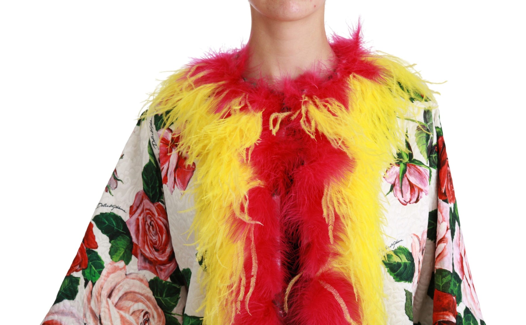 Dolce & Gabbana White Floral Coat Capte Fur Roses Jacket | Regal Royce
