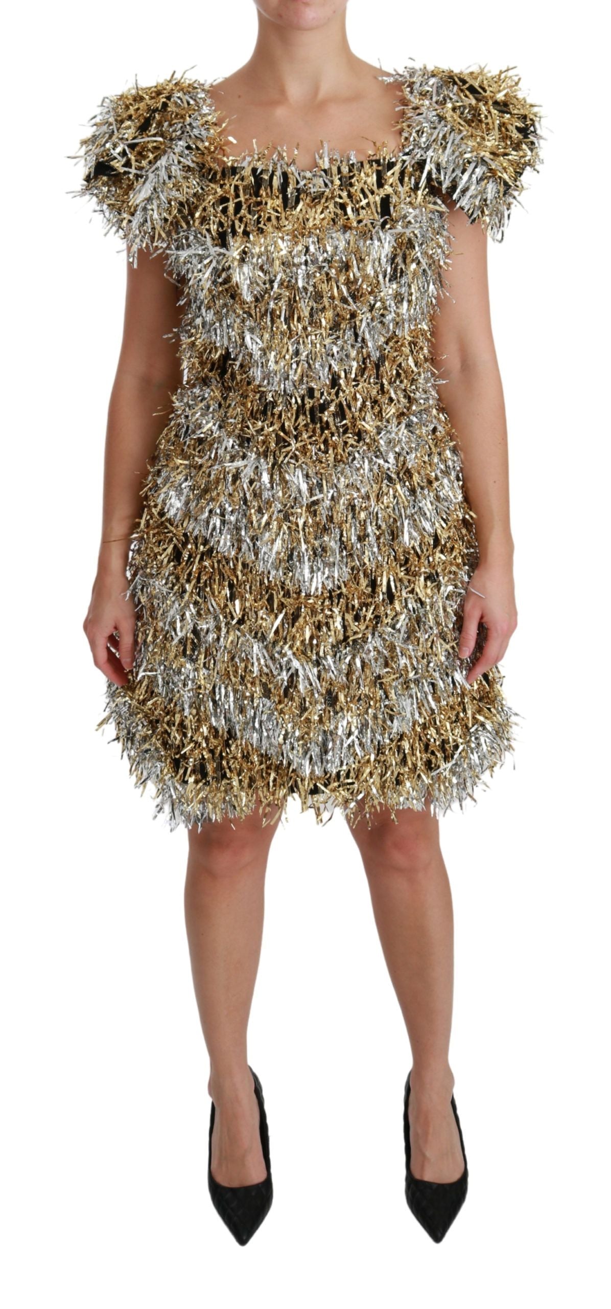 Dolce & Gabbana Silver Gold Sheath Mini Shift Gown Dress | Regal Royce