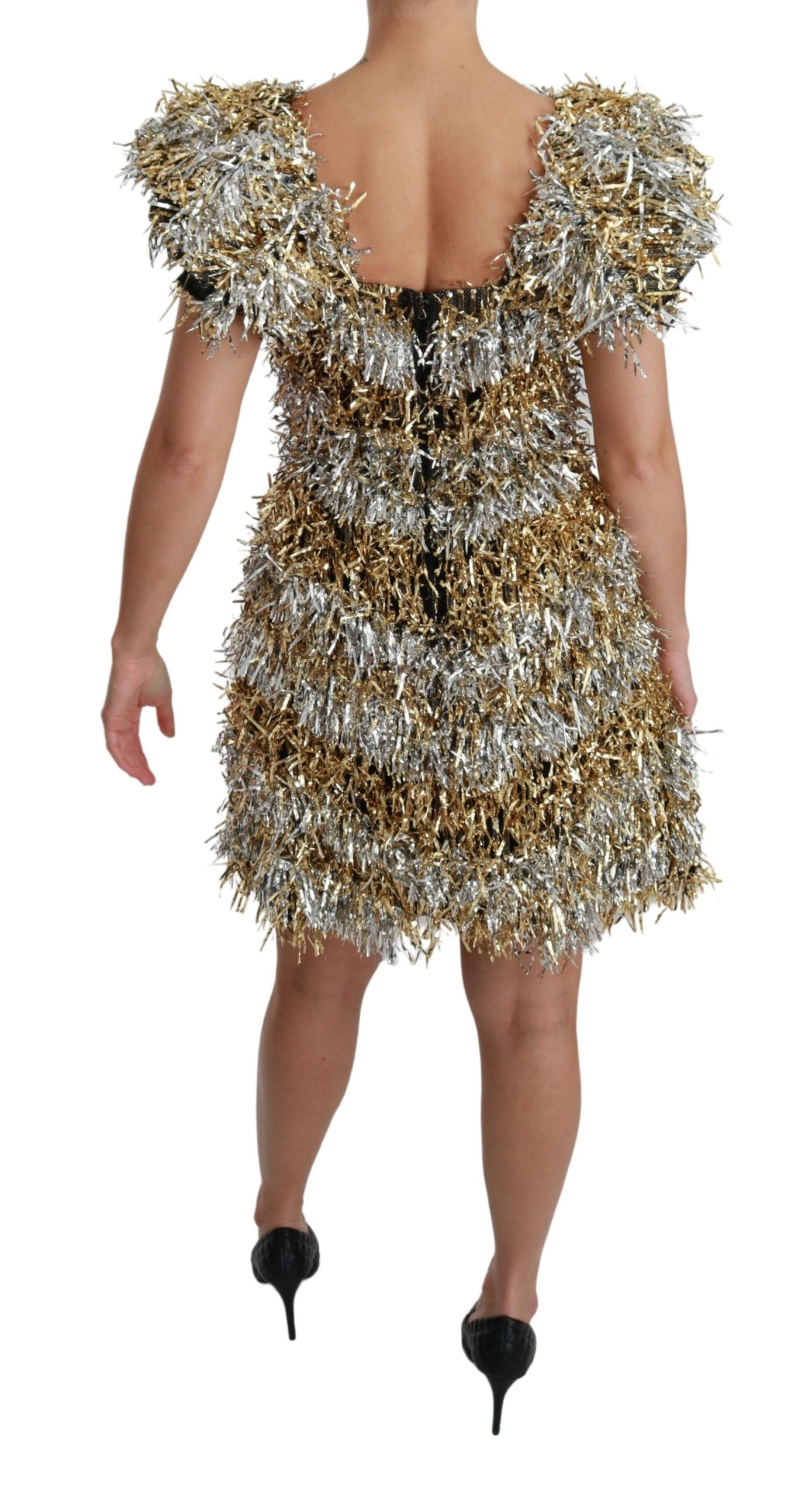 Dolce & Gabbana Silver Gold Sheath Mini Shift Gown Dress | Regal Royce