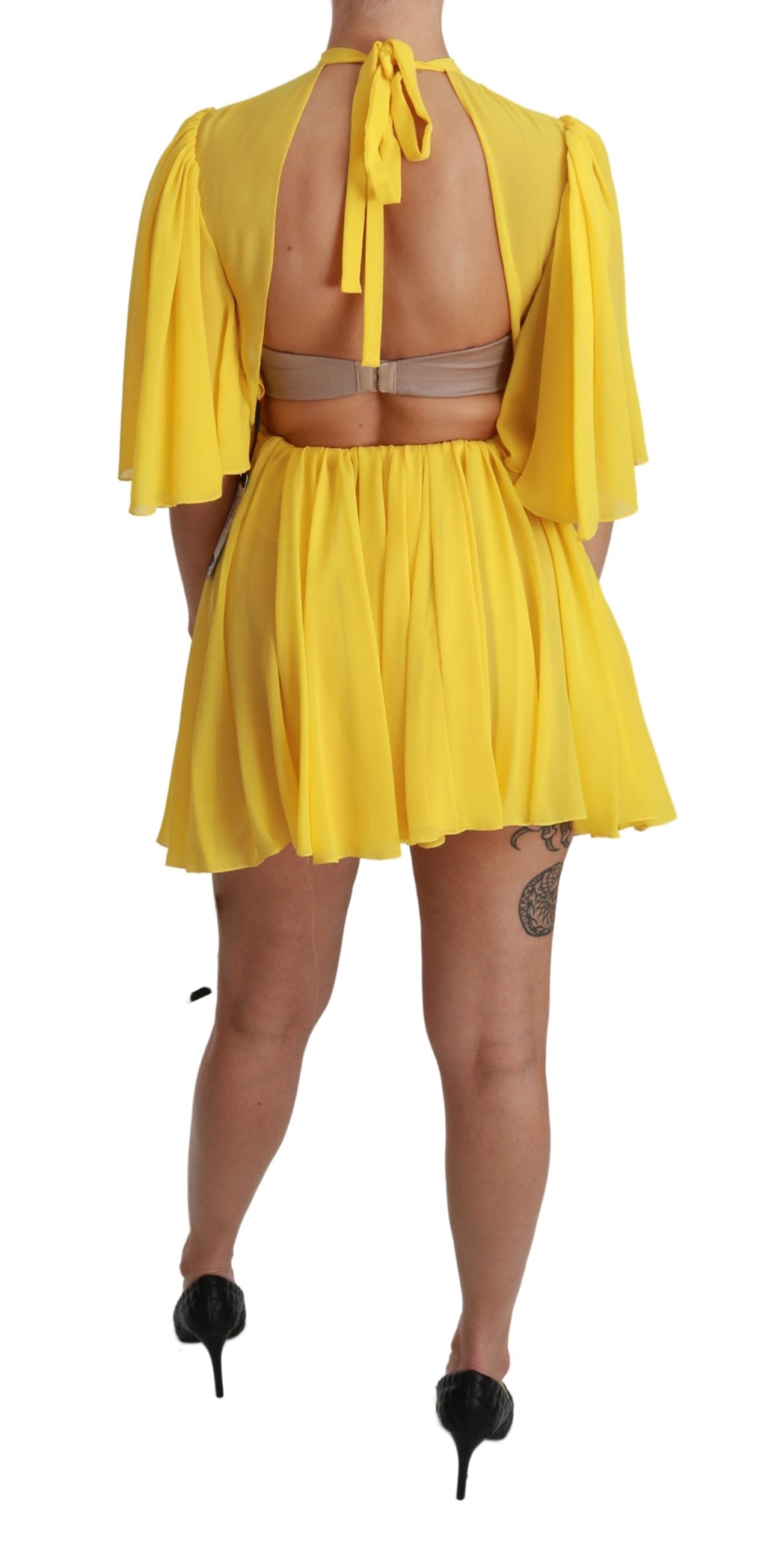 Dolce & Gabbana Yellow Pleated A-line Mini 100% Silk Dress | Regal Royce