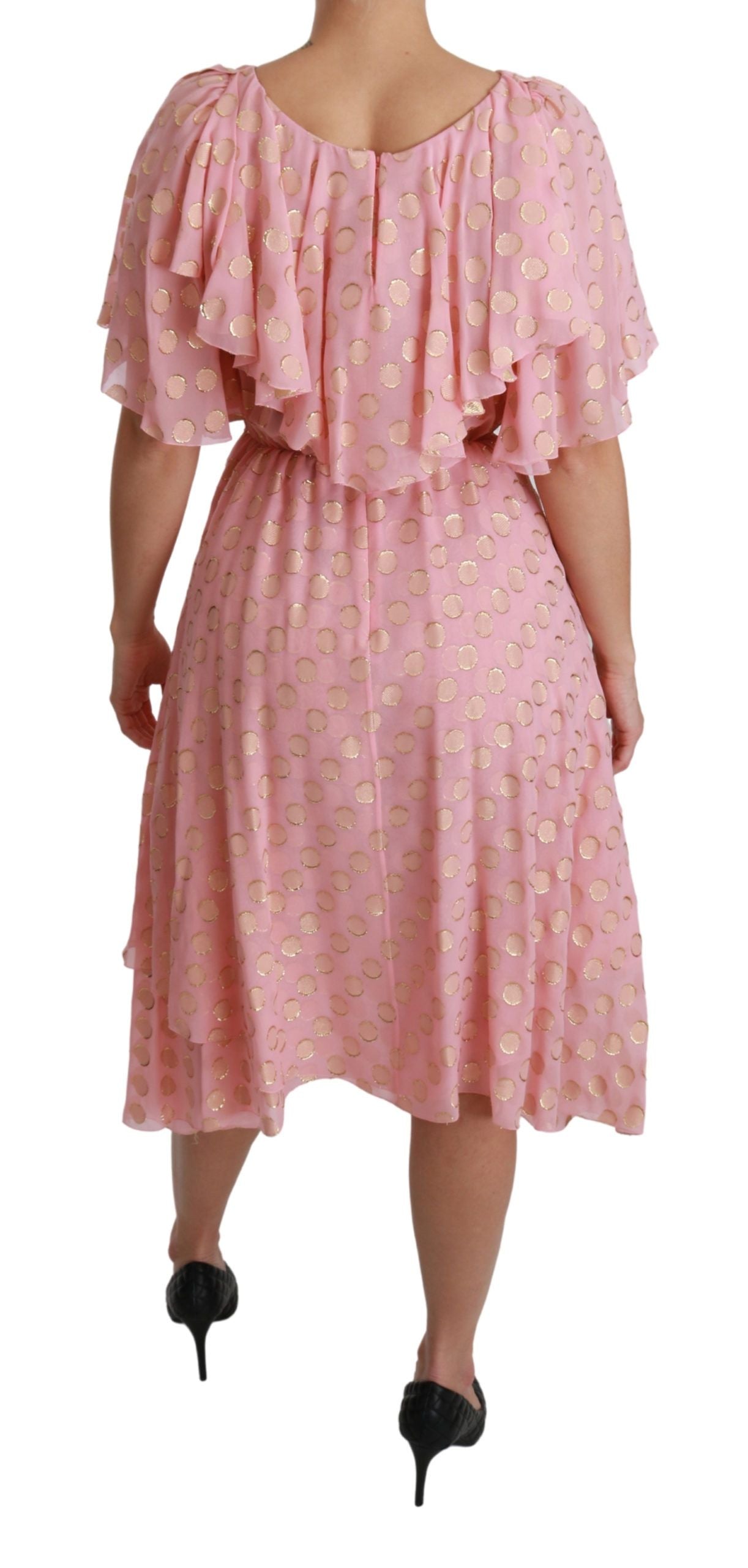 Dolce & Gabbana Silk Pink Polka Dots Pleated A-line Midi Dress | Regal Royce