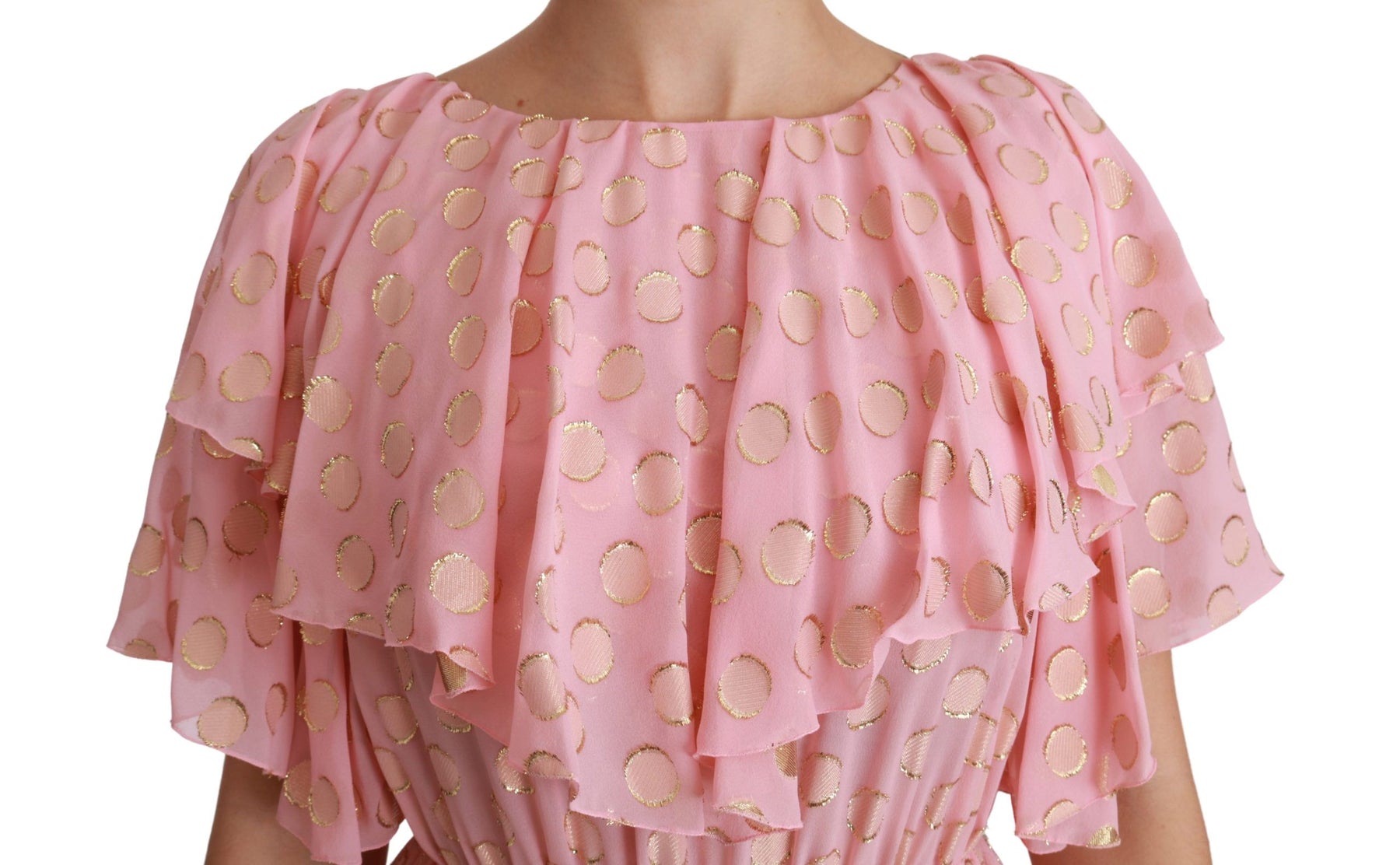 Dolce & Gabbana Silk Pink Polka Dots Pleated A-line Midi Dress | Regal Royce