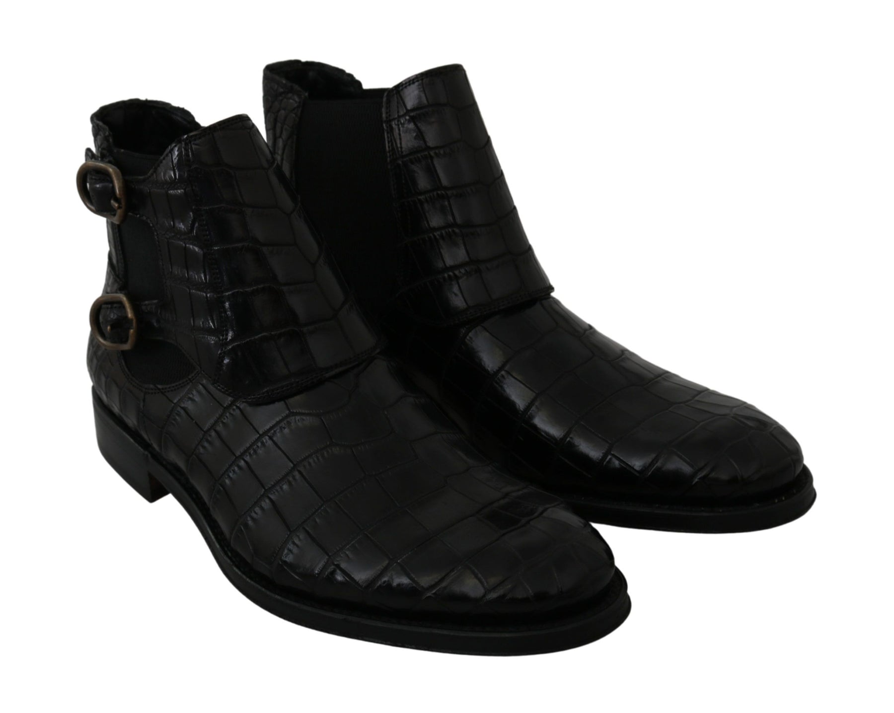 Dolce & Gabbana Black Crocodile Leather Derby Boots Shoes | Regal Royce