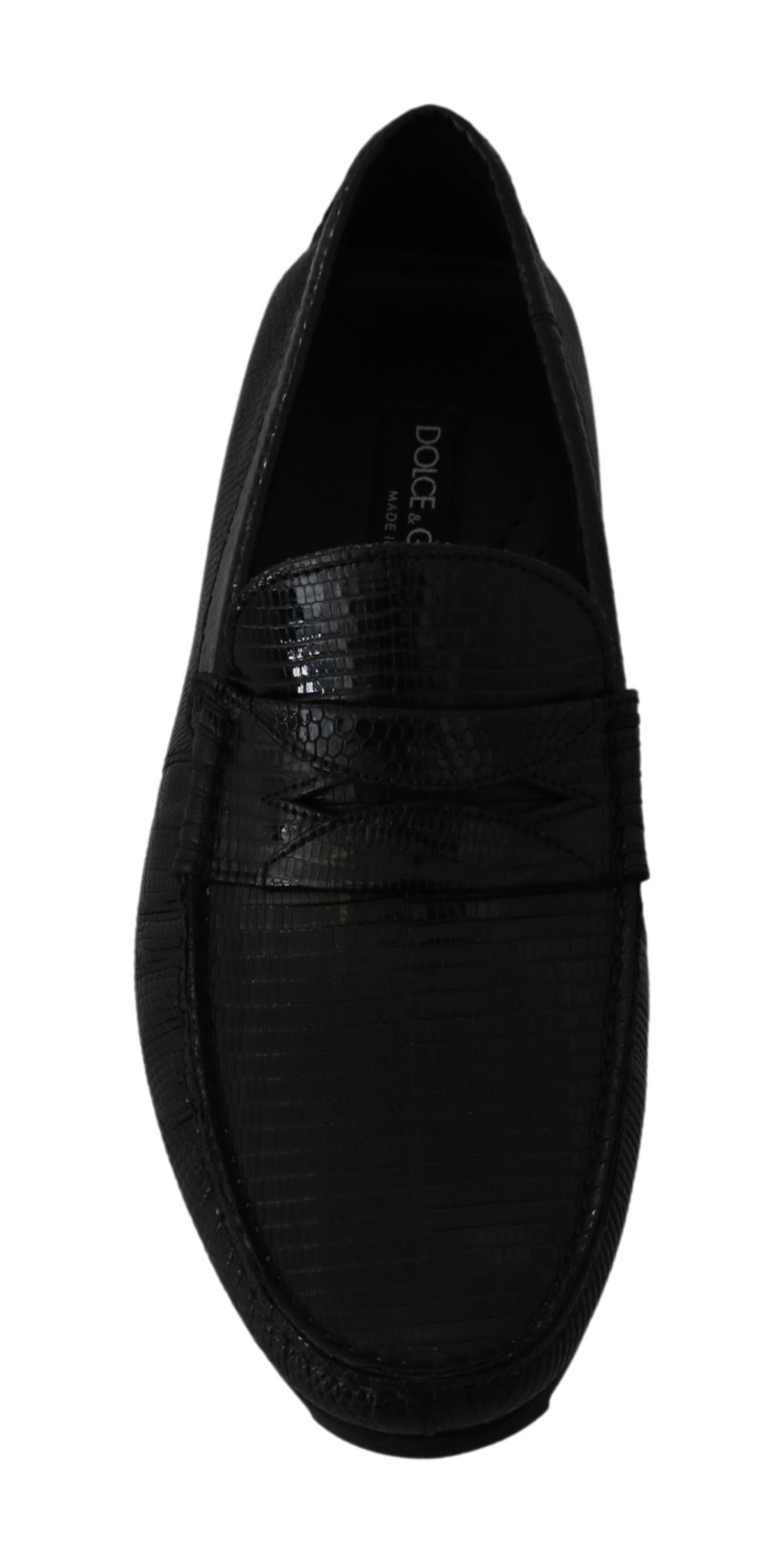 Dolce & Gabbana Black Lizard Leather Flat Loafers Shoes | Regal Royce