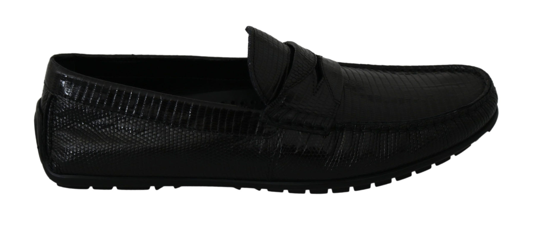 Dolce & Gabbana Black Lizard Leather Flat Loafers Shoes | Regal Royce