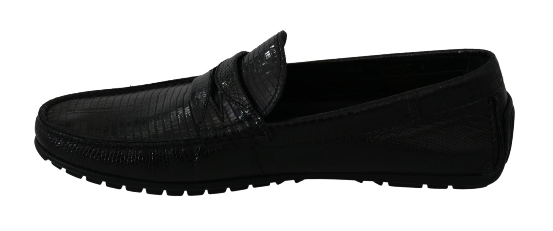 Dolce & Gabbana Black Lizard Leather Flat Loafers Shoes | Regal Royce
