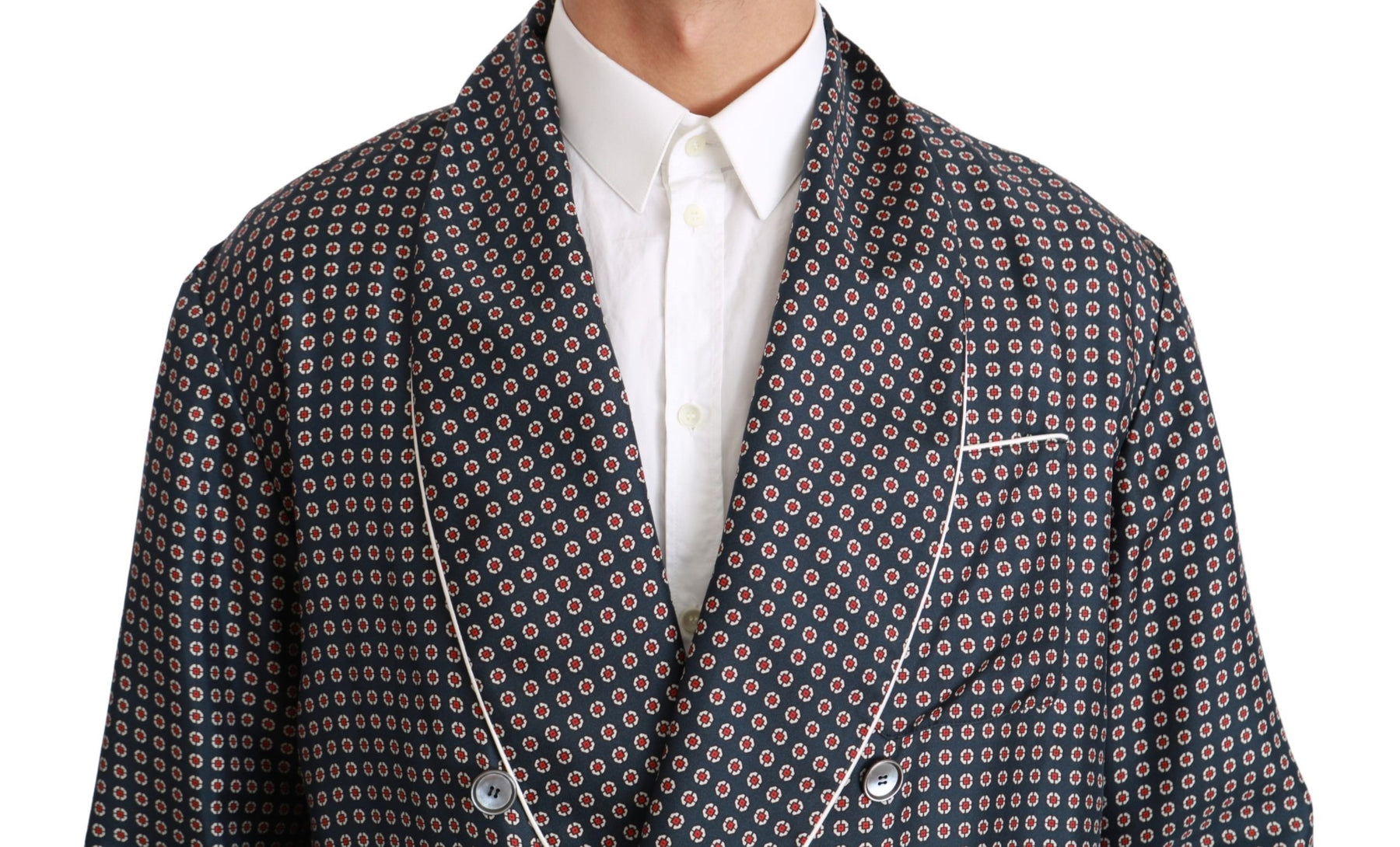 Dolce & Gabbana Navy Blue Patterned Double Breasted Coat Jacket | Regal Royce