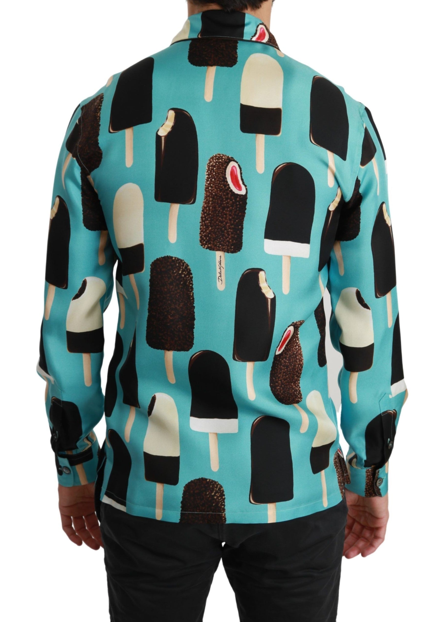 Dolce & Gabbana Blue Silk Ice Cream Print Casual Shirt | Regal Royce