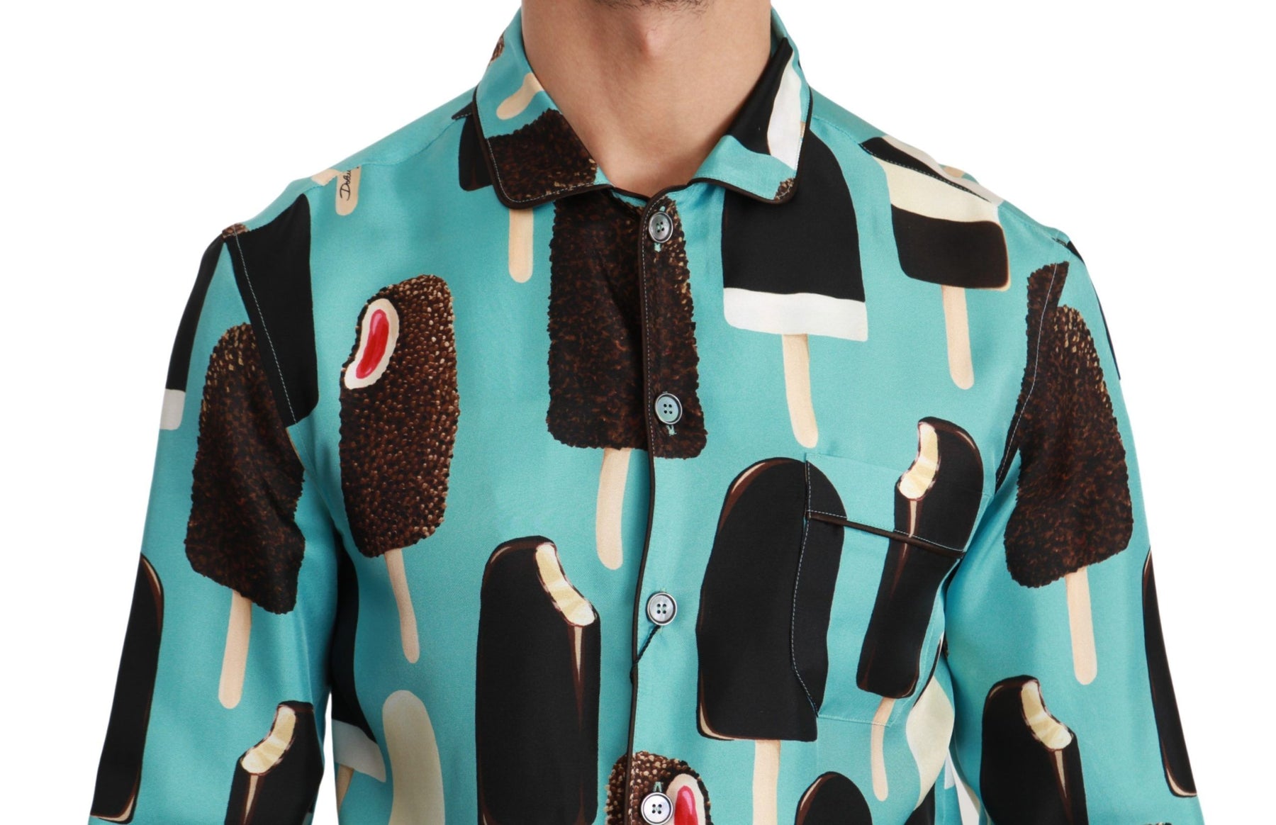 Dolce & Gabbana Blue Silk Ice Cream Print Casual Shirt | Regal Royce