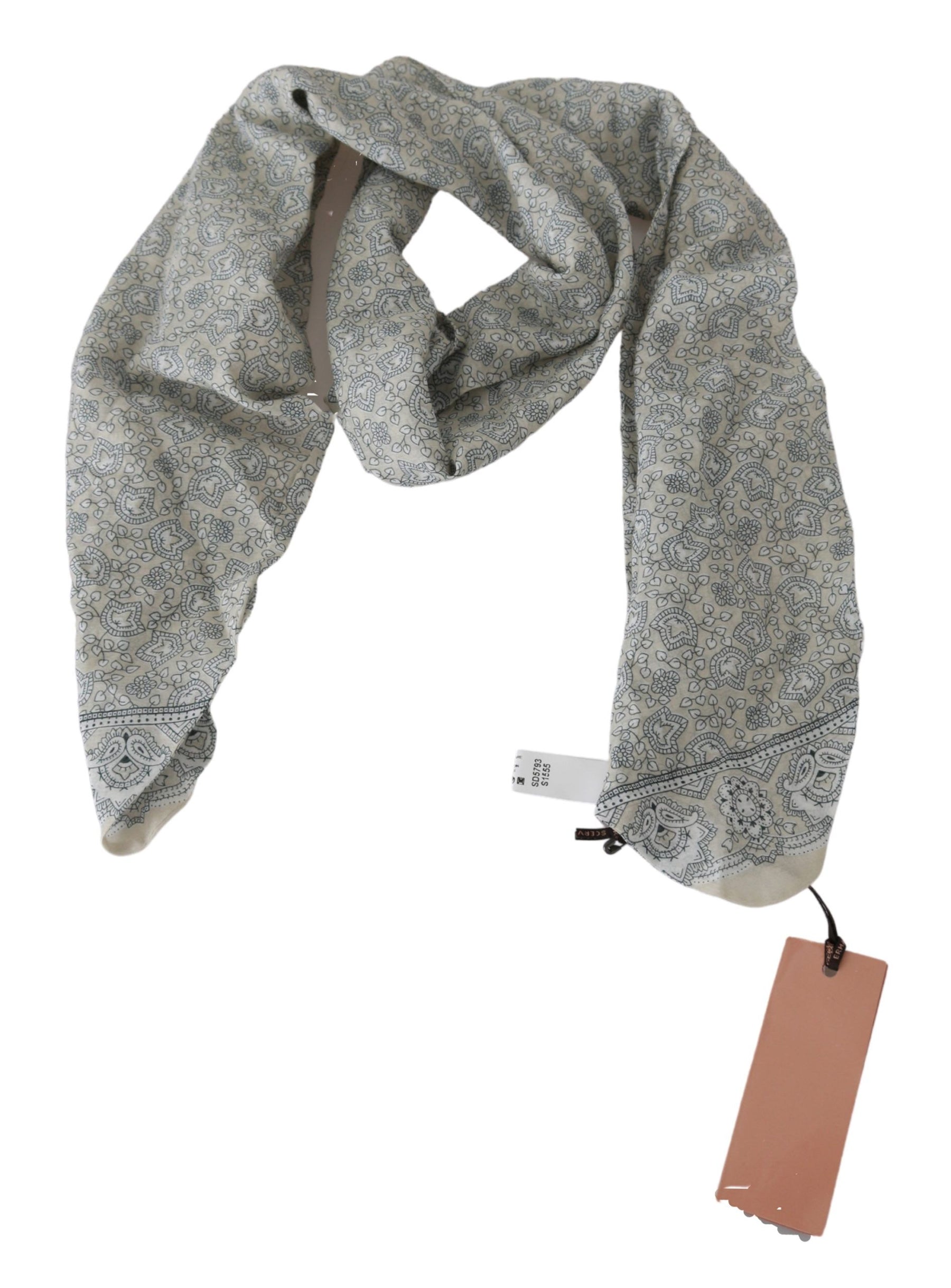 Ermanno Scervino Cotton Beige Blue Fantasy Print Scarf | Regal Royce