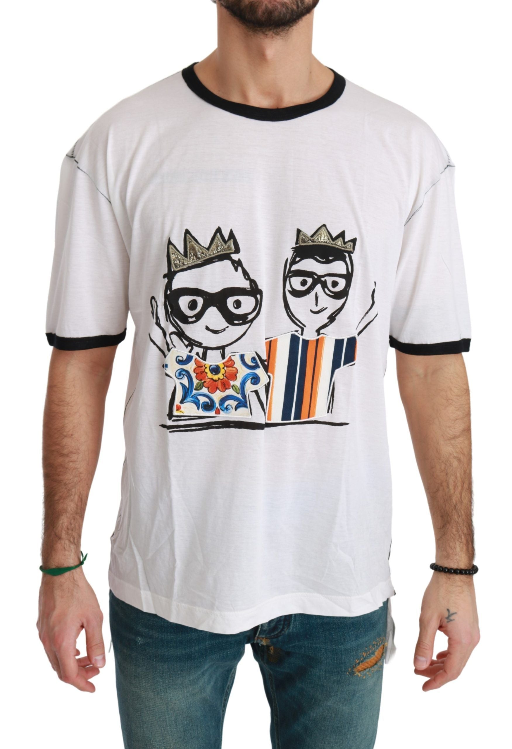 Dolce & Gabbana White Men Print #dgfamily Cotton T-shirt | Regal Royce