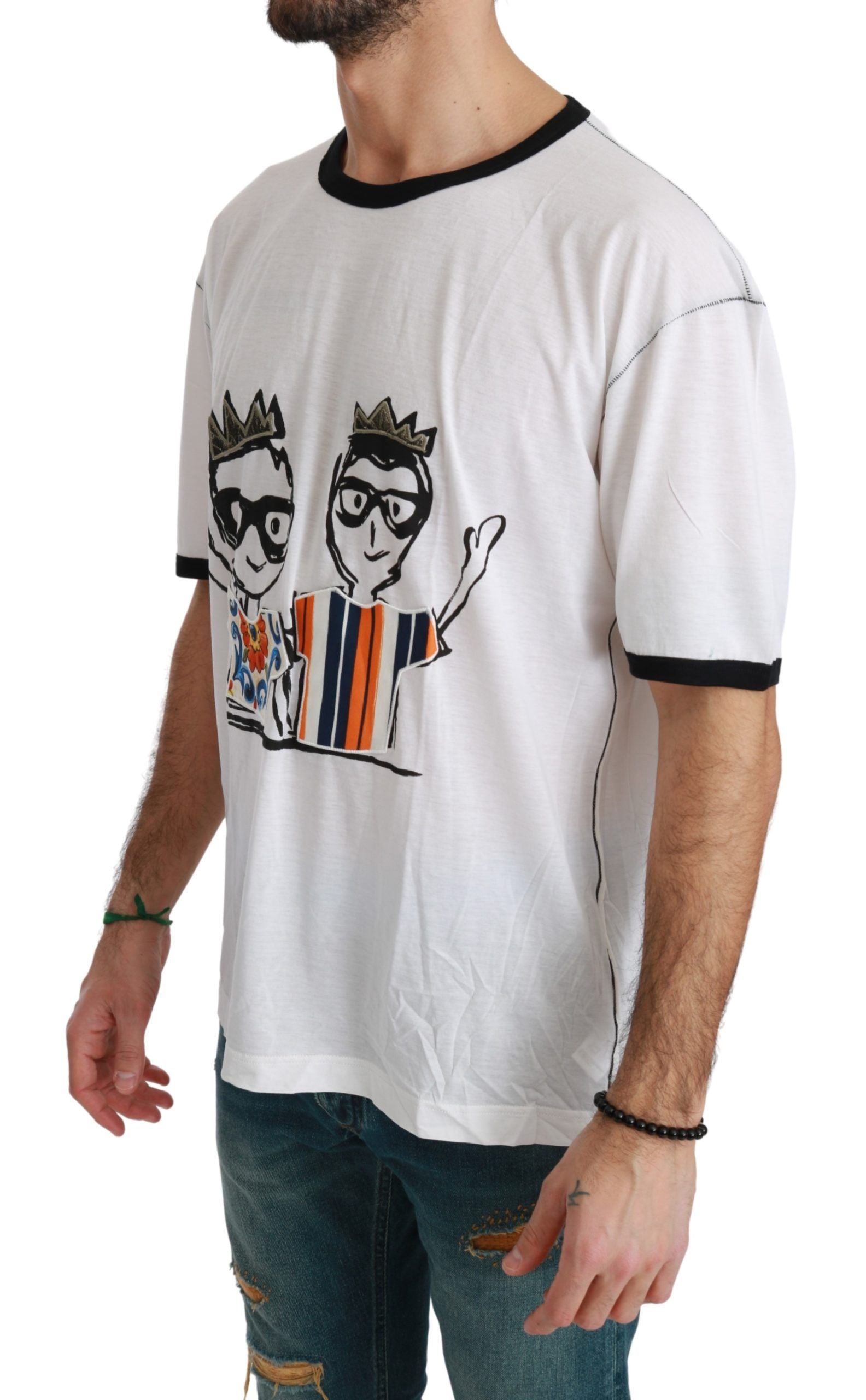 Dolce & Gabbana White Men Print #dgfamily Cotton T-shirt | Regal Royce