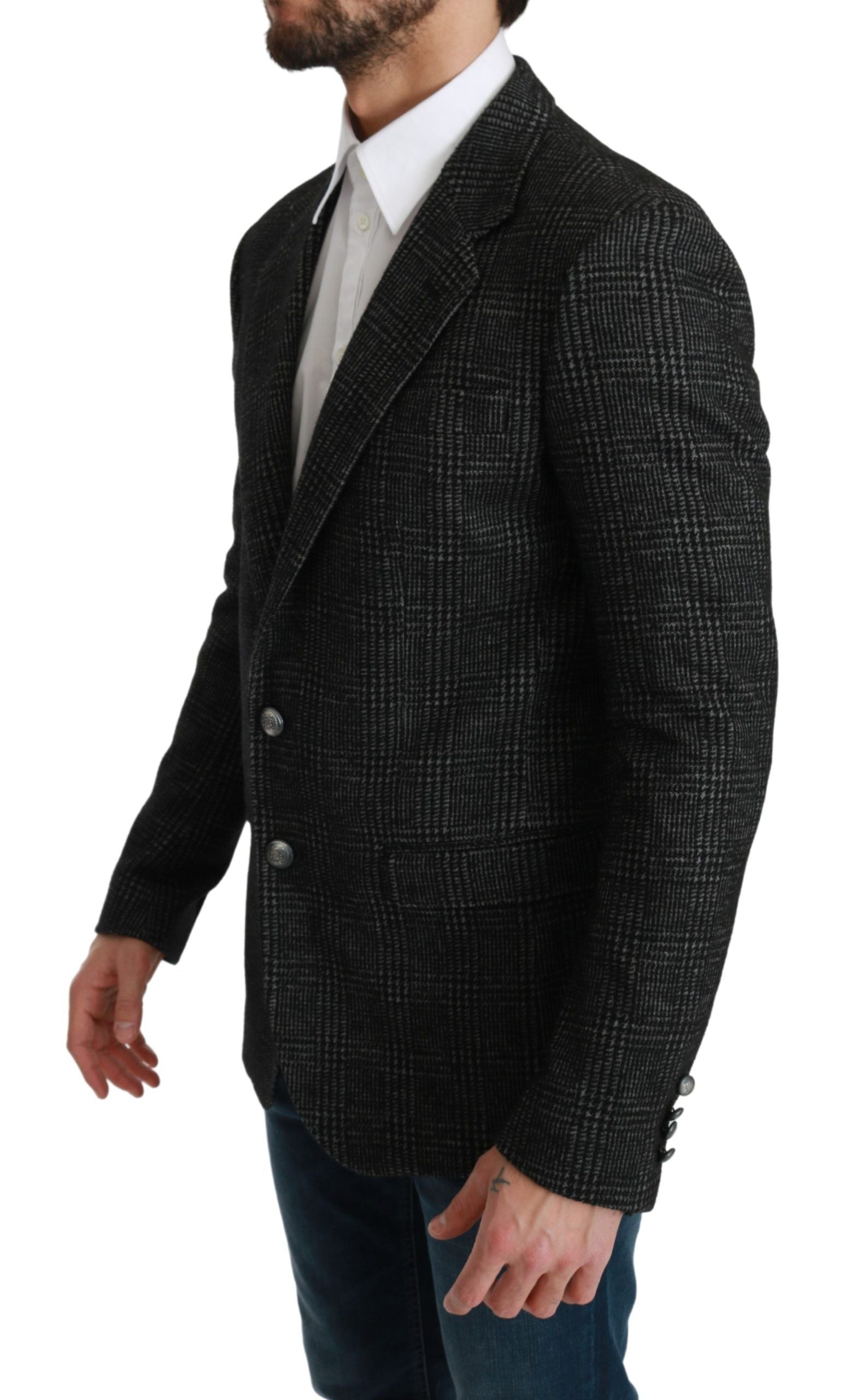 Dolce & Gabbana Gray Plaid Check Slim Fit Jacket Blazer | Regal Royce
