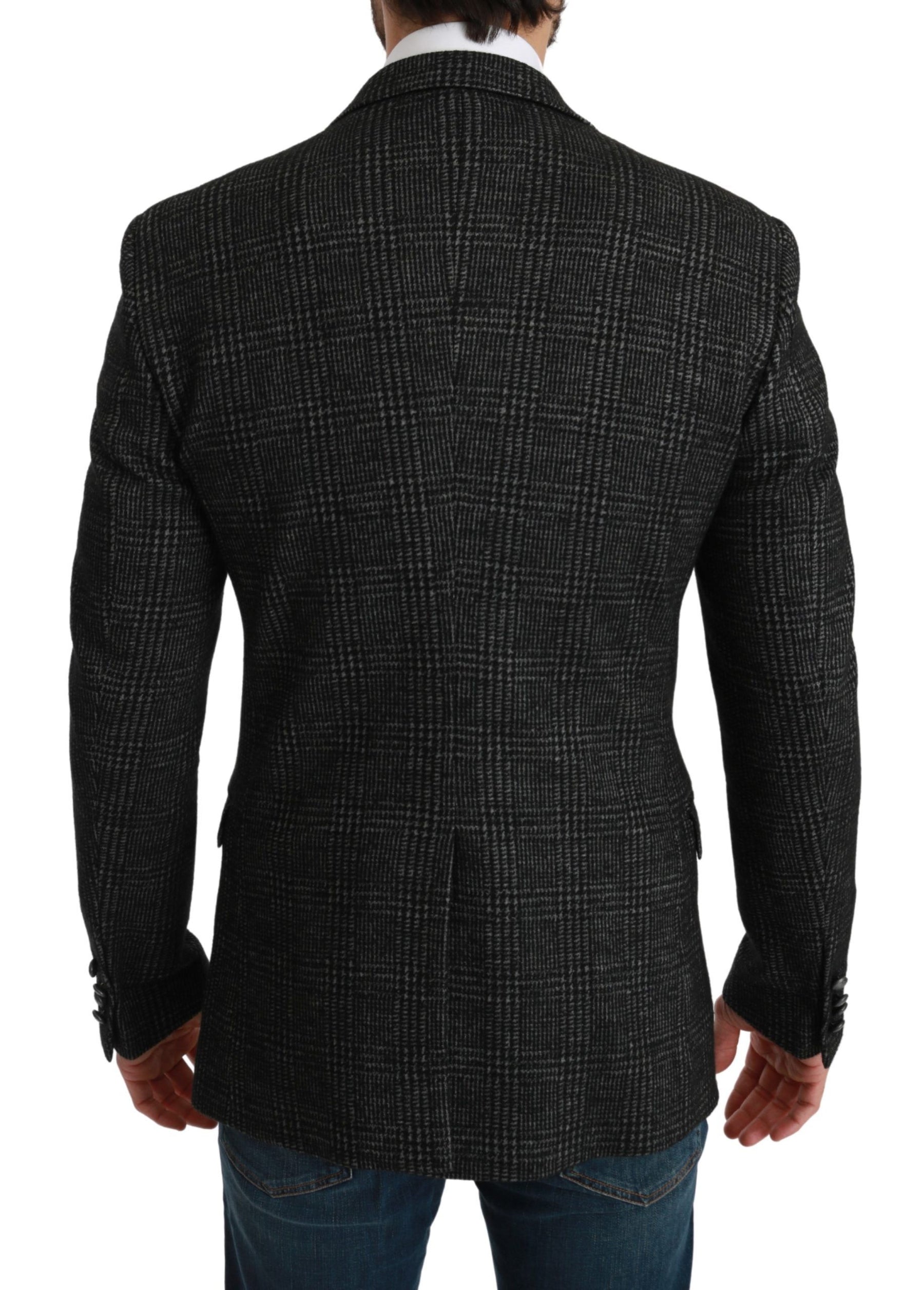 Dolce & Gabbana Gray Plaid Check Slim Fit Jacket Blazer | Regal Royce