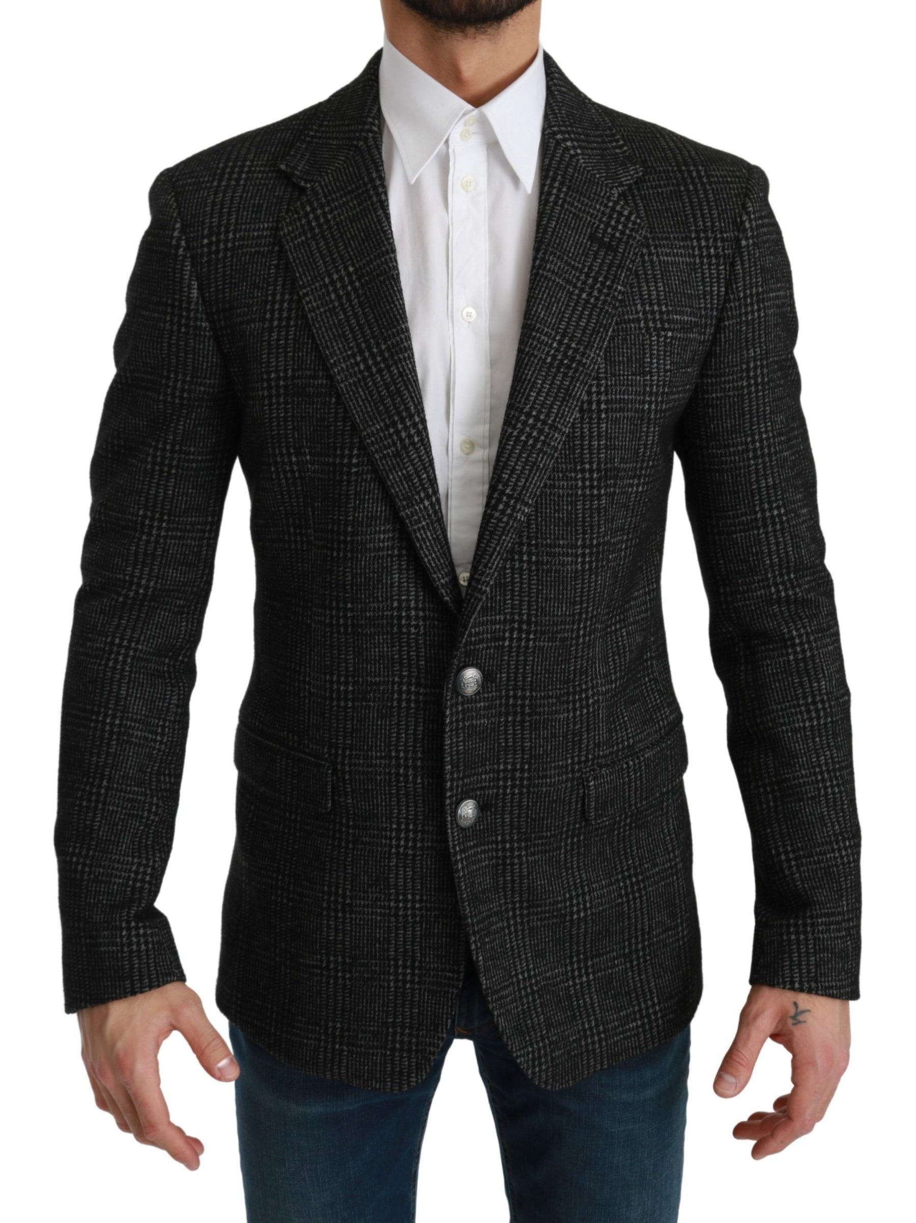 Dolce & Gabbana Gray Plaid Check Slim Fit Jacket Blazer | Regal Royce