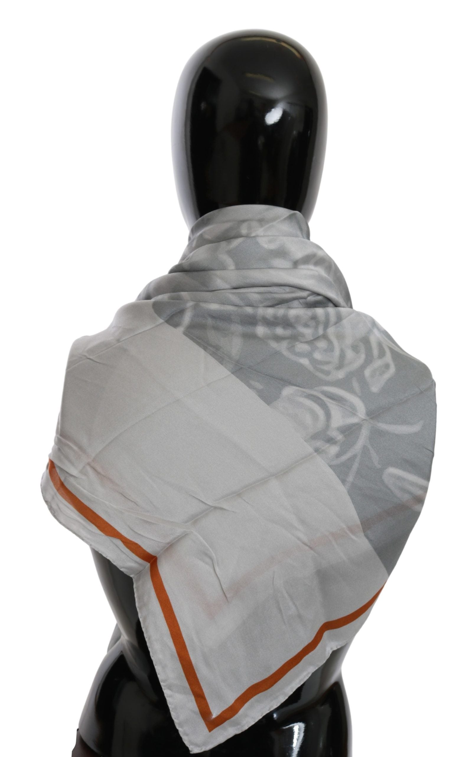 Costume National Gray Orange Silk Floral Foulard Wrap Scarf | Regal Royce