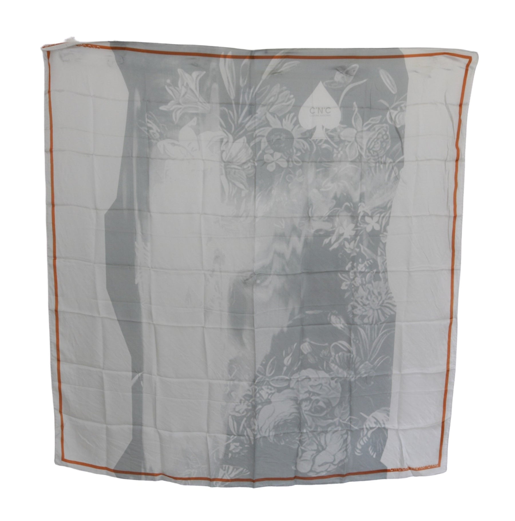 Costume National Gray Orange Silk Floral Foulard Wrap Scarf | Regal Royce