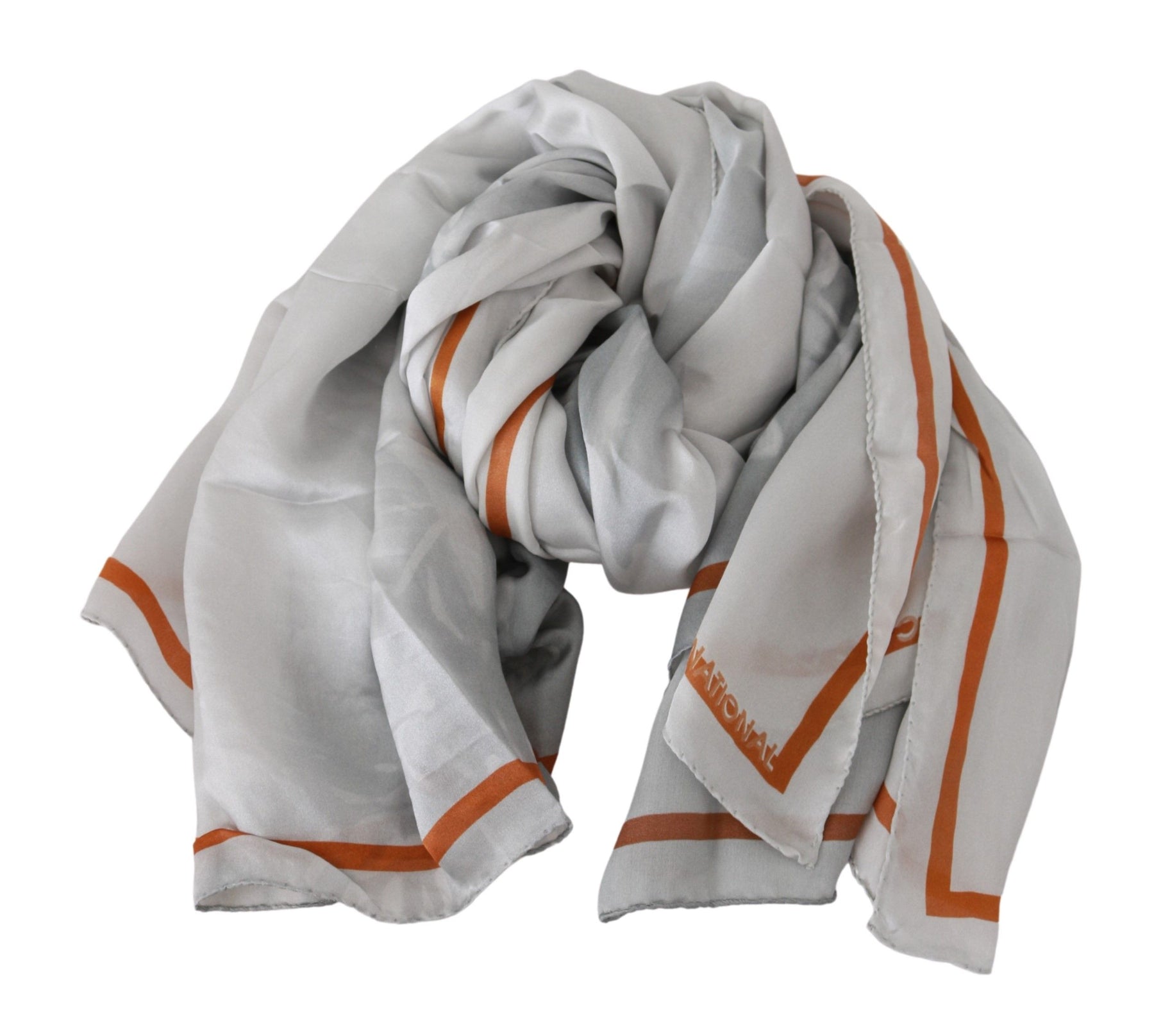 Costume National Gray Orange Silk Floral Foulard Wrap Scarf | Regal Royce
