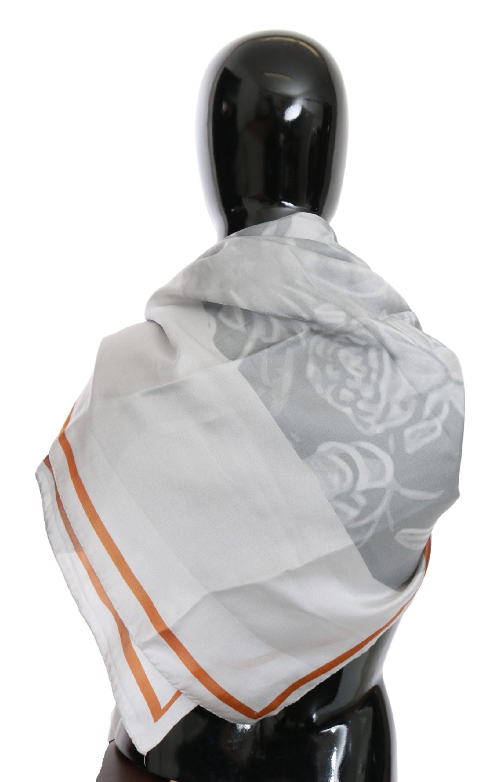 Costume National Gray Red Silk Shawl Foulard Wrap Scarf | Regal Royce