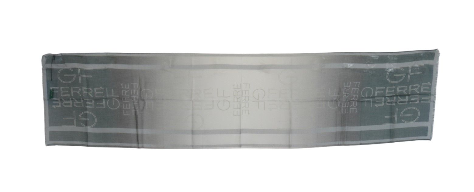 GF Ferre Gray Wool Viscose Foulard Patterned Branded Scarf | Regal Royce