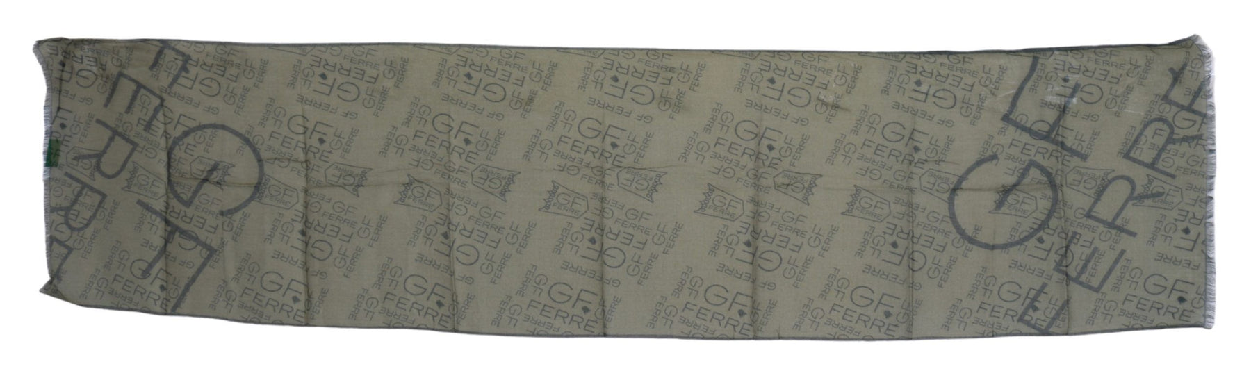 GF Ferre Green Wool Viscose Foulard Patterned Branded Scarf | Regal Royce
